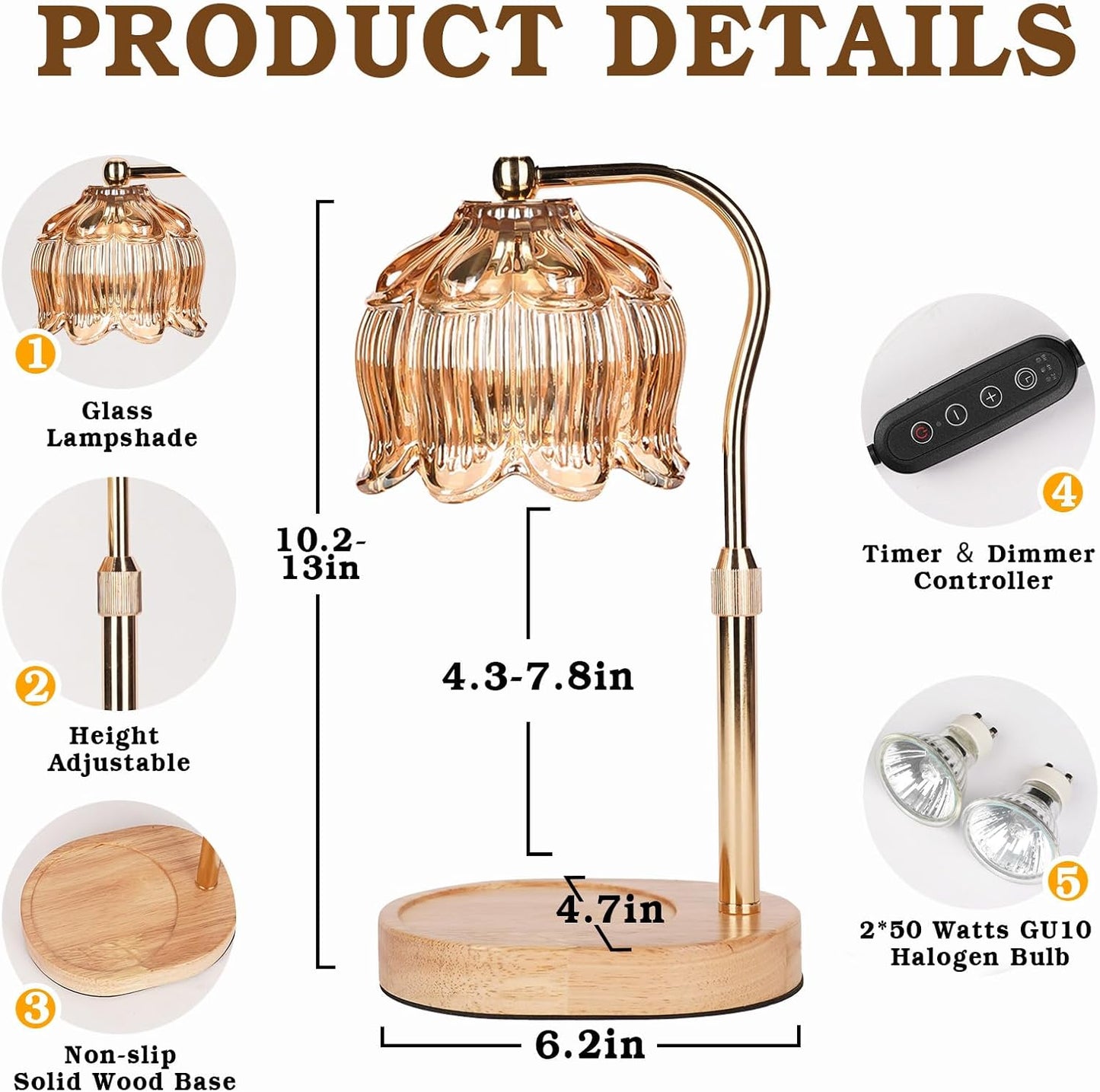 Christmas Birthday Gifts for Women, Candle Warmer Lamp with Timer & Height Adjustable, House Warming Gift for New Home Enssentials, Gift for Mom Grandma, Flower Candle Warming Lamp