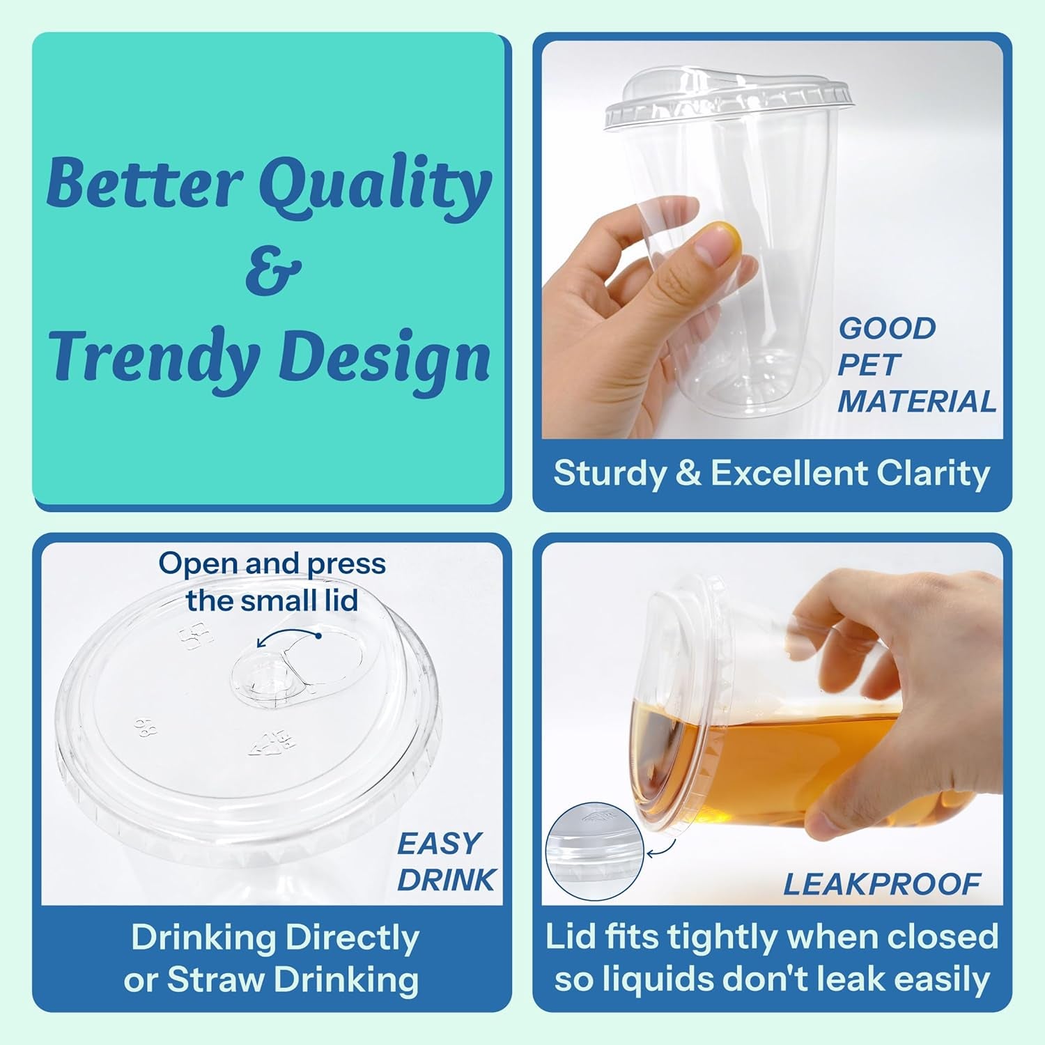 16 Oz Clear Plastic Cups with Lids (100 Pack) - Strawless Sip Lids, Leak-Proof & Bpa-Free Iced Coffee Cups - Disposable Cold Drink Cups for Smoothies, Milkshake, Parties, Events