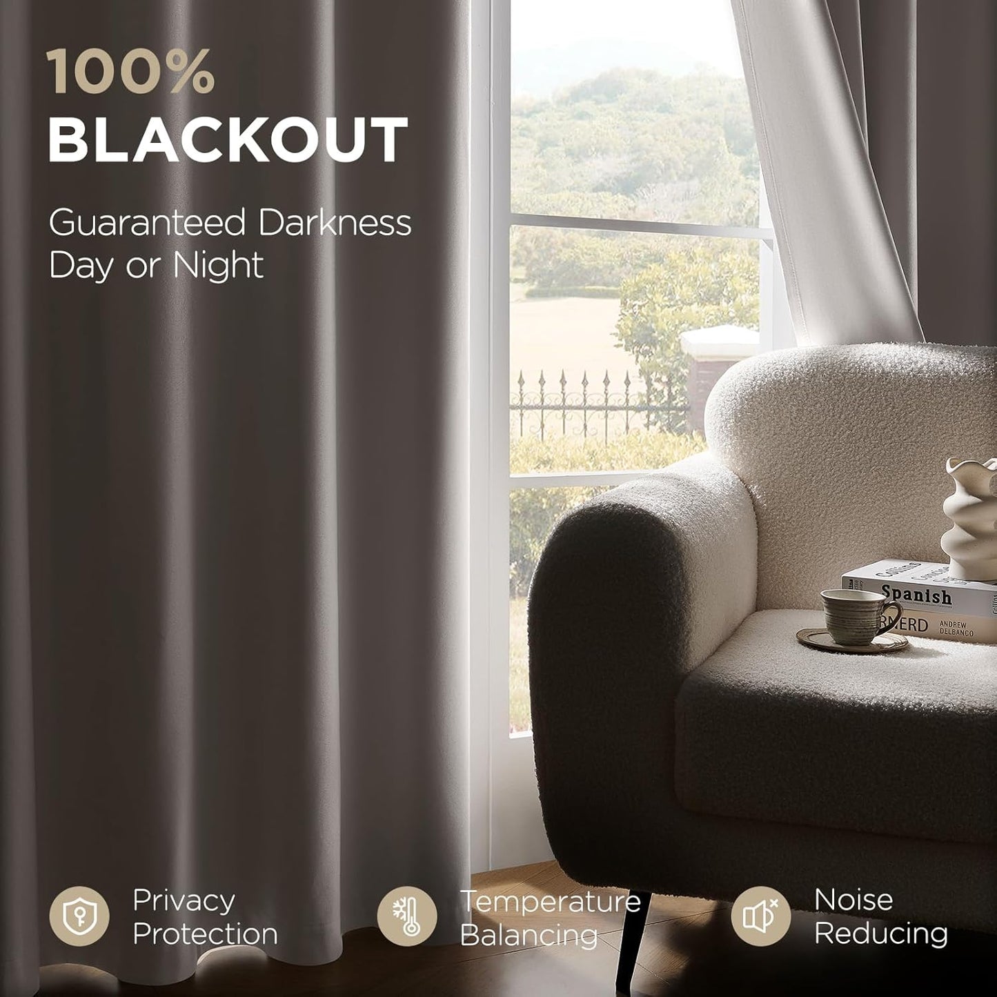 White 100% Blackout Linen Curtains - 96-Inch Long, 2 Panel Set with Rod Pocket & Back Tabs, Thermal Insulated Drapes for Bedroom and Living Room (Pure White, 52" W x 96" L)