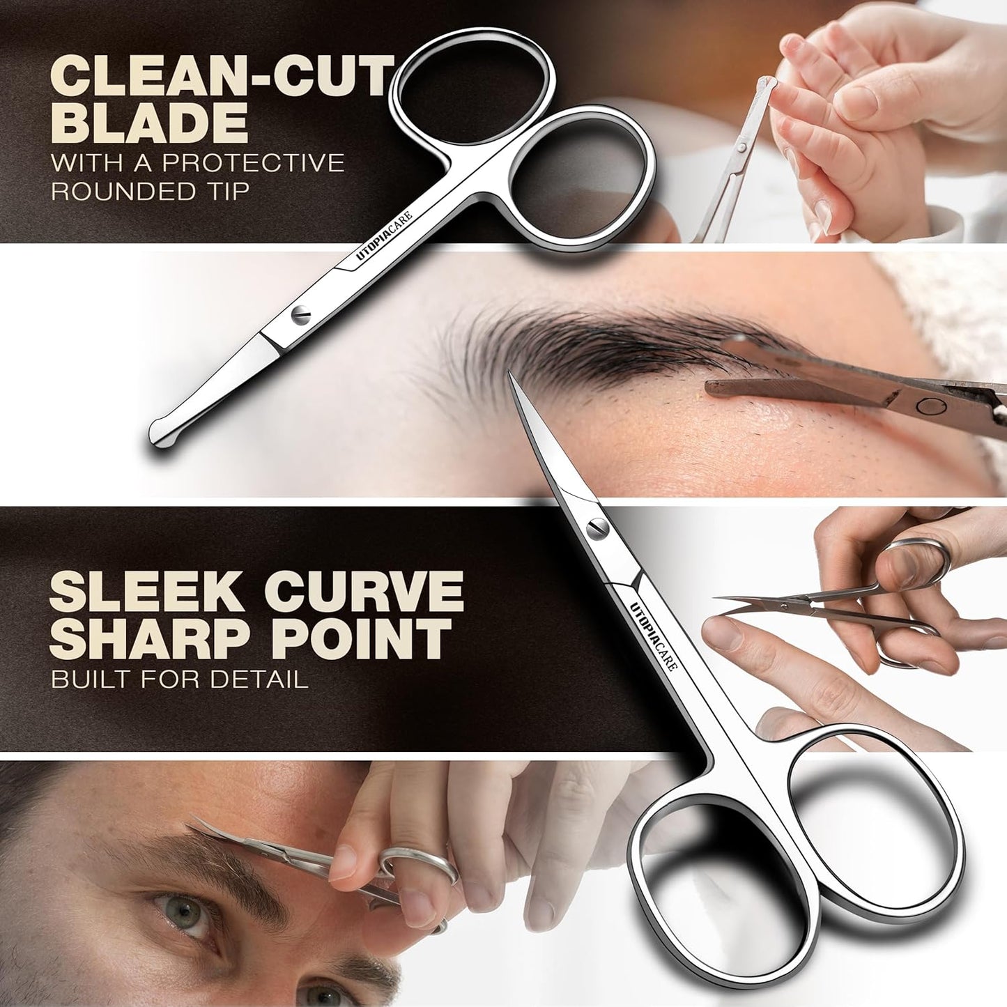 Eyebrow Scissors, Professional Stainless Steel Small Shears for Men and Women, Nose Hair Scissors for Grooming Mustache, Beard, Eyelashes, Ear Hair Trimming, Silver