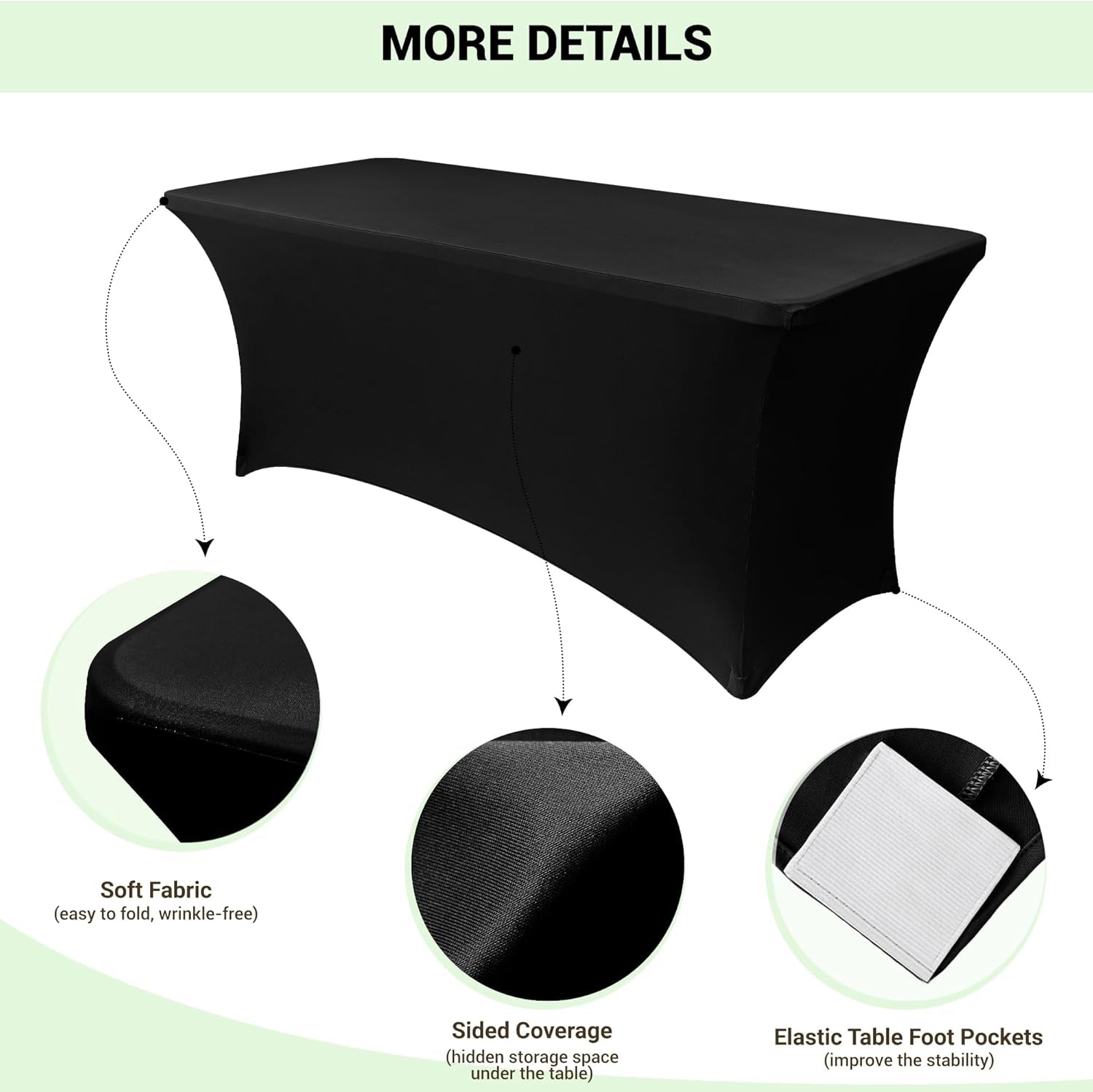 6Ft Stretch Black Spandex Table Cloth for Standard Folding Tables - 2 Pack Universal Rectangular Fitted Tablecloth Protector for Wedding, Trade Show, Vendor Stand