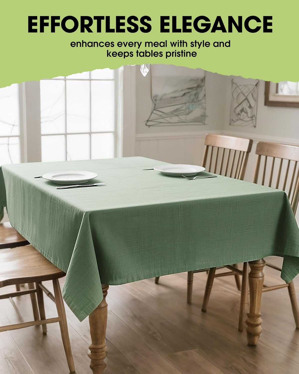 Rectangle Linen Tablecloth Waterproof & Stain Resistant, Wrinkle-Free Table Cloth Adds Elegance and Protection, Ideal for Dining, Party, Wedding and Outdoor, 52 X 70 Inch, Sage Green