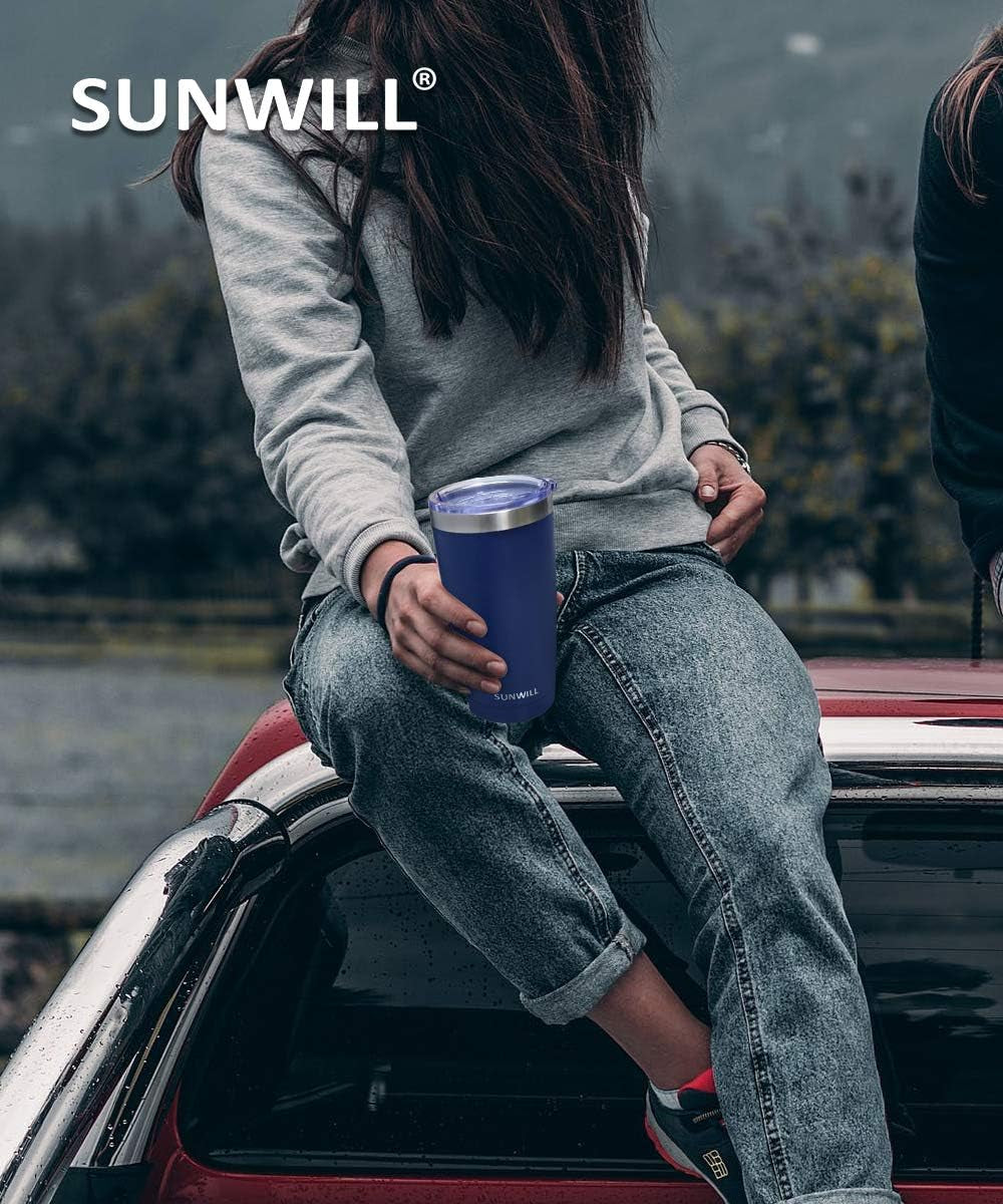 Travel Coffee Tumbler 20 Oz, Insulated Mug with Lid, Stainless Steel Cup for Outdoor, Powder Coated Navy