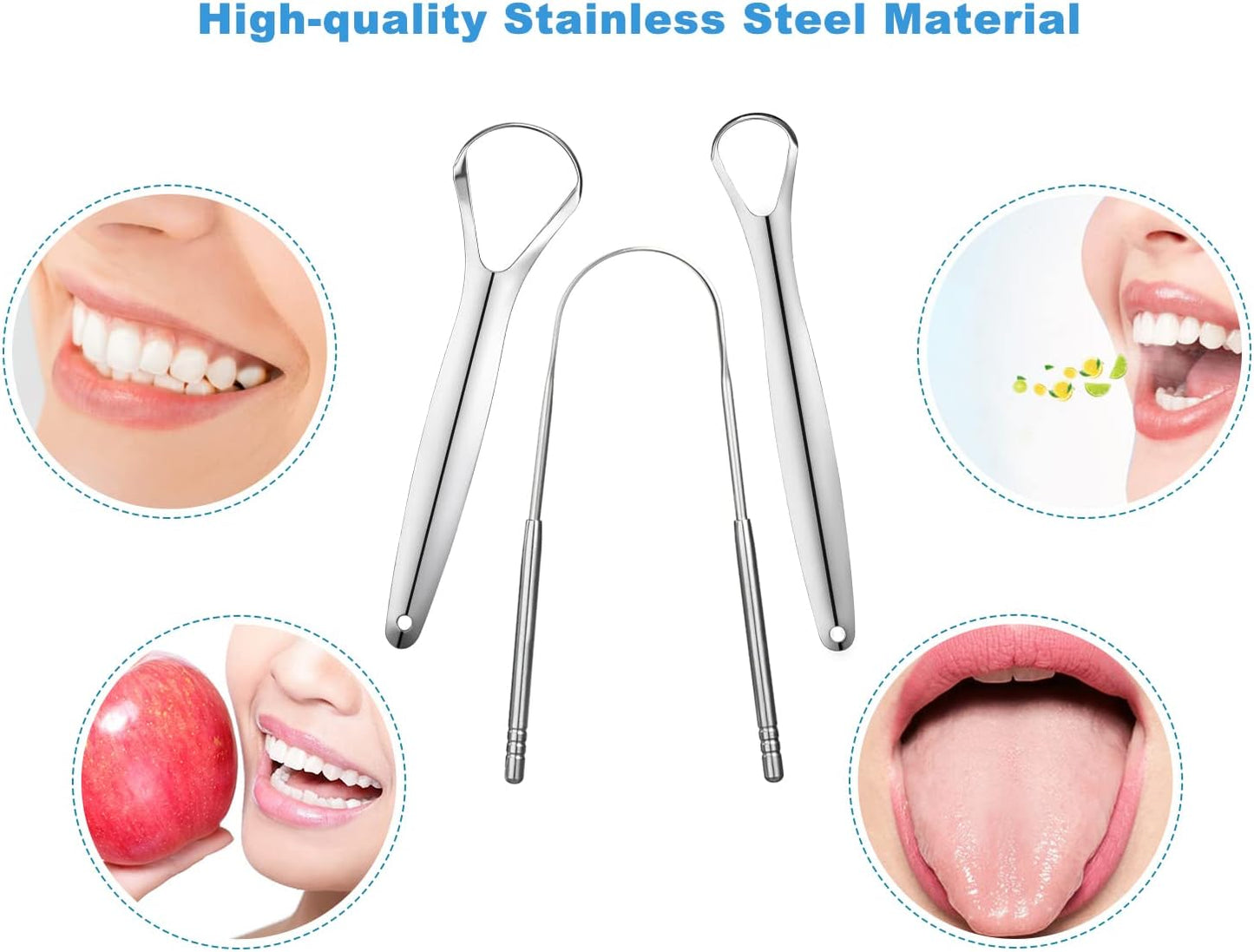 3 PCS Metal Tongue Scraper, Tongue Scrapers for Adults, Stainless Steel Tounge Scrappers, Tounge Scraper, Portable Tongue Scrappers