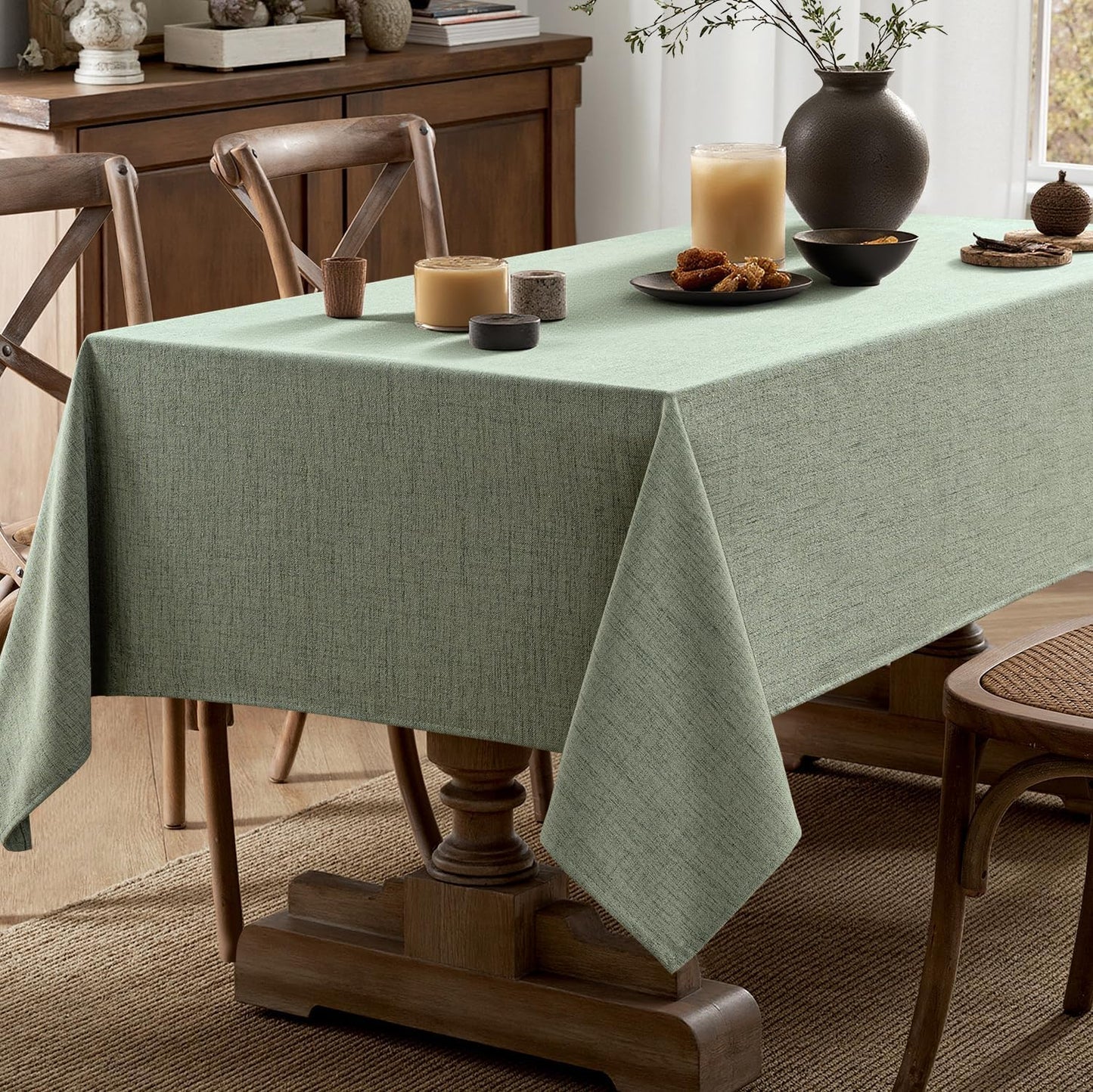 Sage Green Linen Tablecloth 52X70 Inch Rectangle Table Cloth Waterproof,Stain Resistant & Wrinkle Resistant for Dining Party Wedding