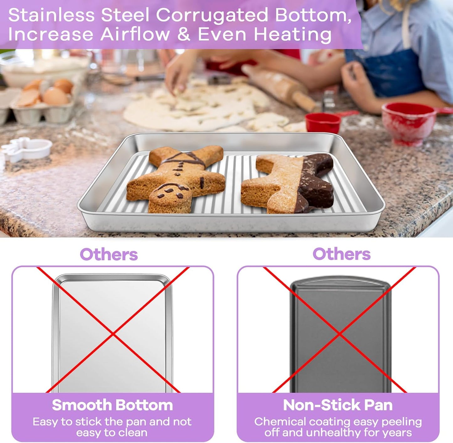 Baking Oven Pan with Wire Rack, Stainless Steel Baking Oven Sheet Tray, Bacon Pan and Cooling Rack for Cooking Roasting Cookie, Dishwasher Safe & Easy Clean, 10.5 X 8 X 1 Inch