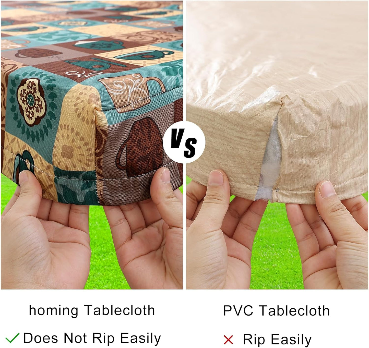 Rectangle Printed Fabric Tablecloth, Elastic Fitted Table Cloth for 6 Foot Table, Washable Polyester Table Cover for Outdoor, Picnic, Camping and Indoor, (Coffee Cup, 30" X 72")