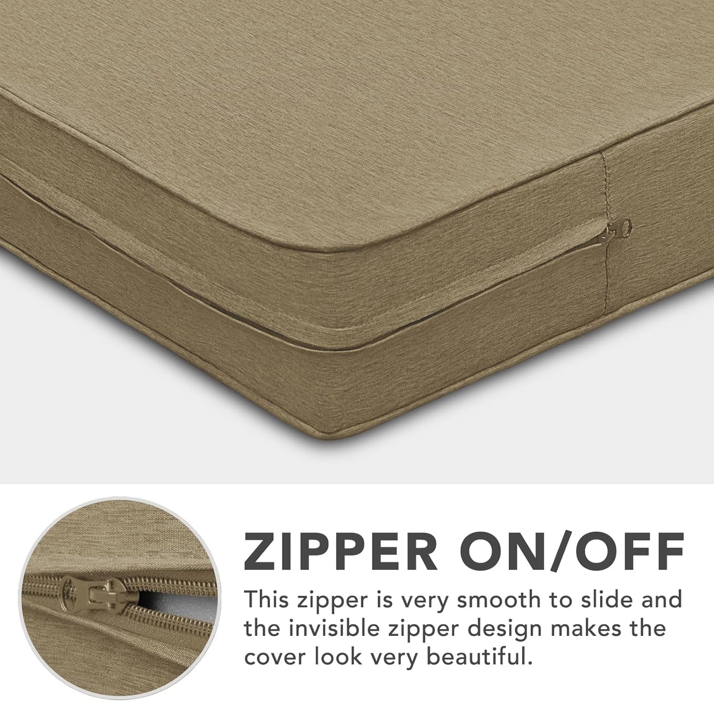 Patio Cushion Covers 20X18X4 Inch 2 Pack, Linen Look Outdoor Water Resistant Chair Seat Cushion Slipcover with Zipper for Outdoor Furniture, Covers Only! Khaki