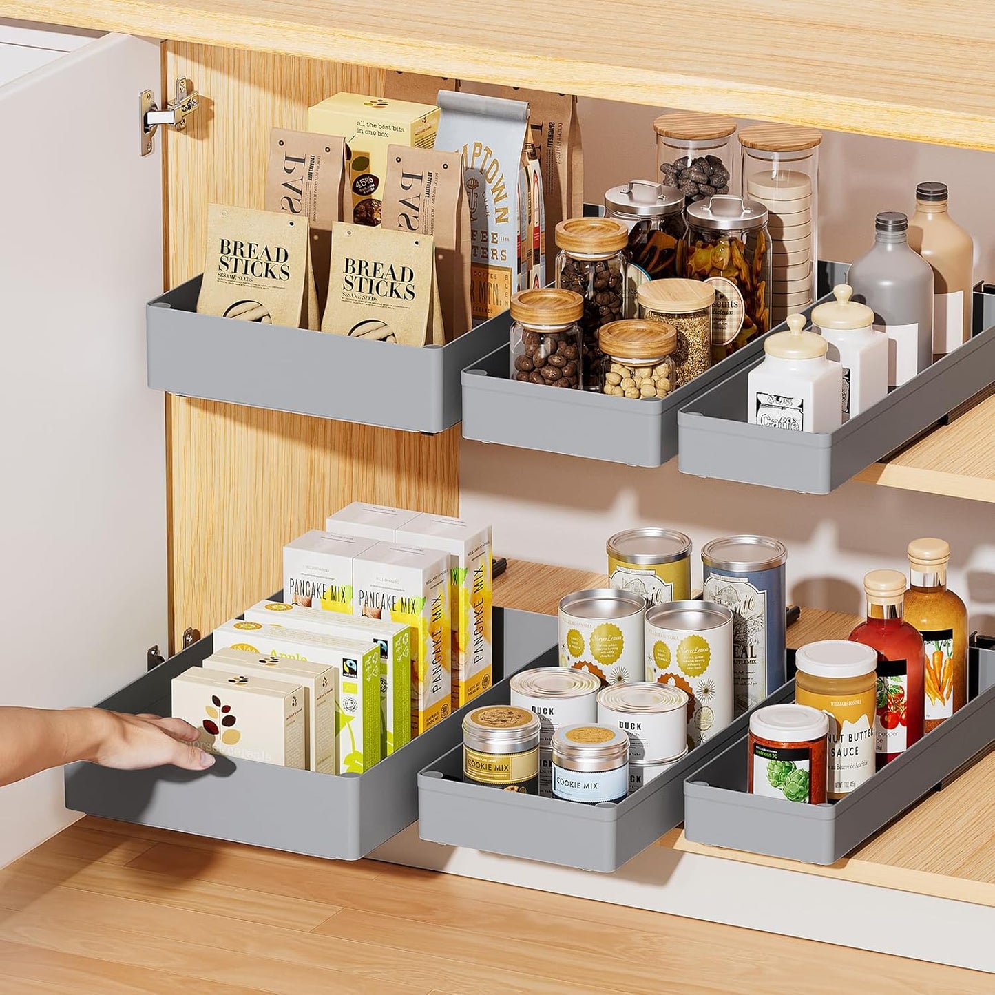 3 Pack Pull Out Cabinet Organizer, 15.7" Deep Pull Out Drawers for Cabinets, Slide Out Drawers for Kitchen Cabinets, Bathroom Cabinet Organizer, Pantry (Grey)
