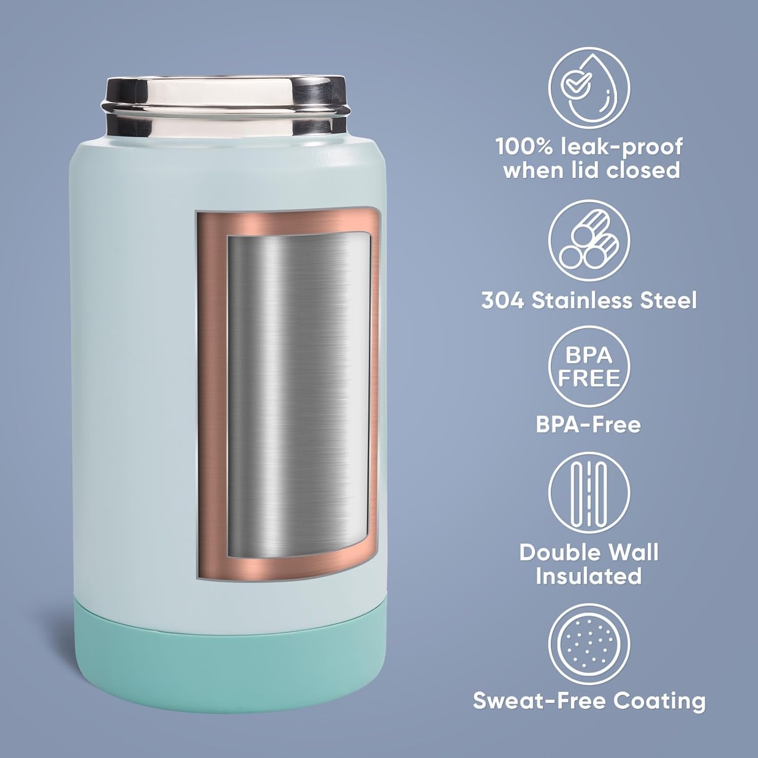 12 Oz Water Bottle, Kids Water Bottles for School, Toddler Water Bottle with Straw & Handle, 304 Stainless Steel Insulated Water Bottle, Non-Slip Silicone Base, BPA Free, Haze Blue