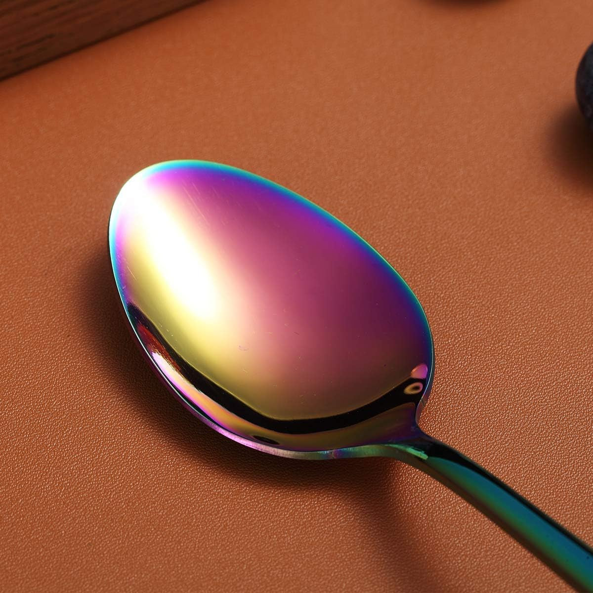 Set of 4 Rainbow Teaspoons, 6.5" Stainless Steel with Titanium Plating, Multi-Color Dessert Spoons, Easy to Clean and Dishwasher Safe