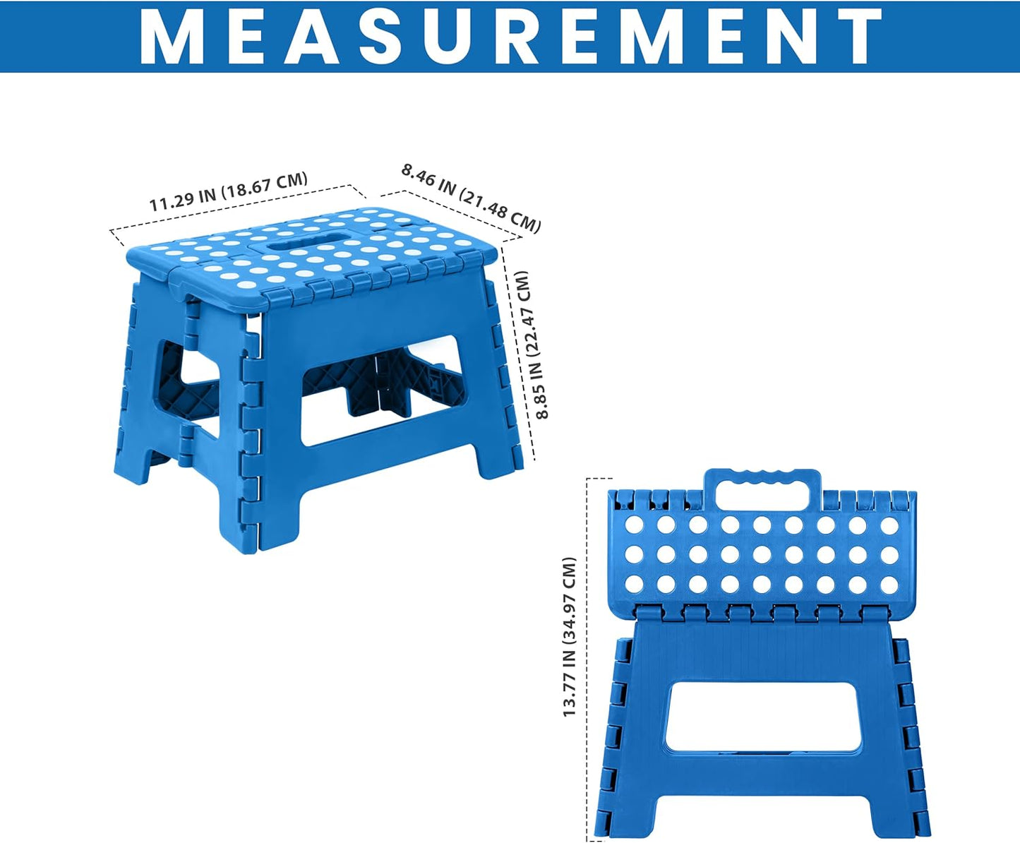 Folding Step Stool - (Pack of 2) Foot Stool with 9 Inch Height - Holds up to 300 Lbs - Lightweight Plastic Foldable Step Stool for Kitchen, Bathroom & Living Room (Blue)