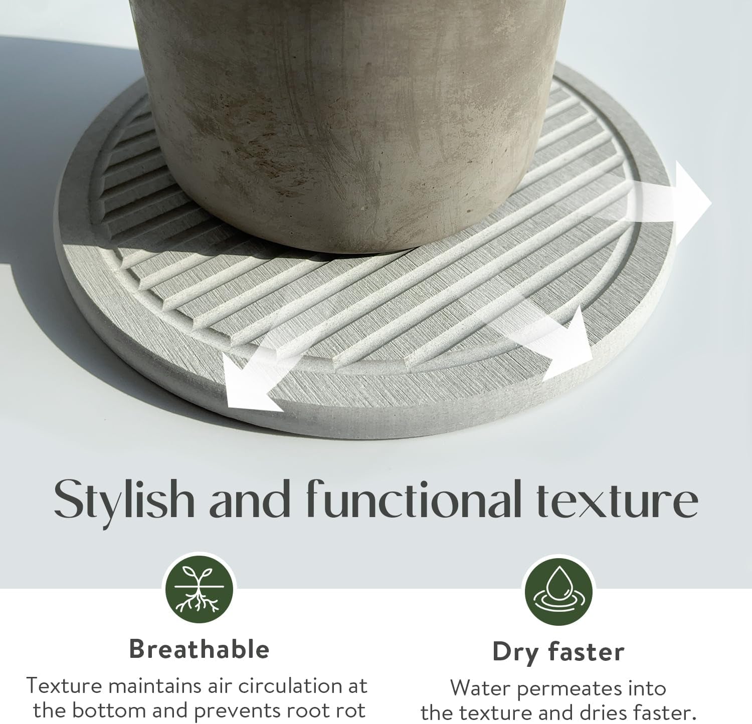 Plant Saucers for Indoors - Diatomite Stone Water Catcher Tray, Quick Dry, Eco-Chic Plant Coasters for House Plants - Keep Your Room Tidy and Dry (2 Pcs, 10Inch & 8Inch)