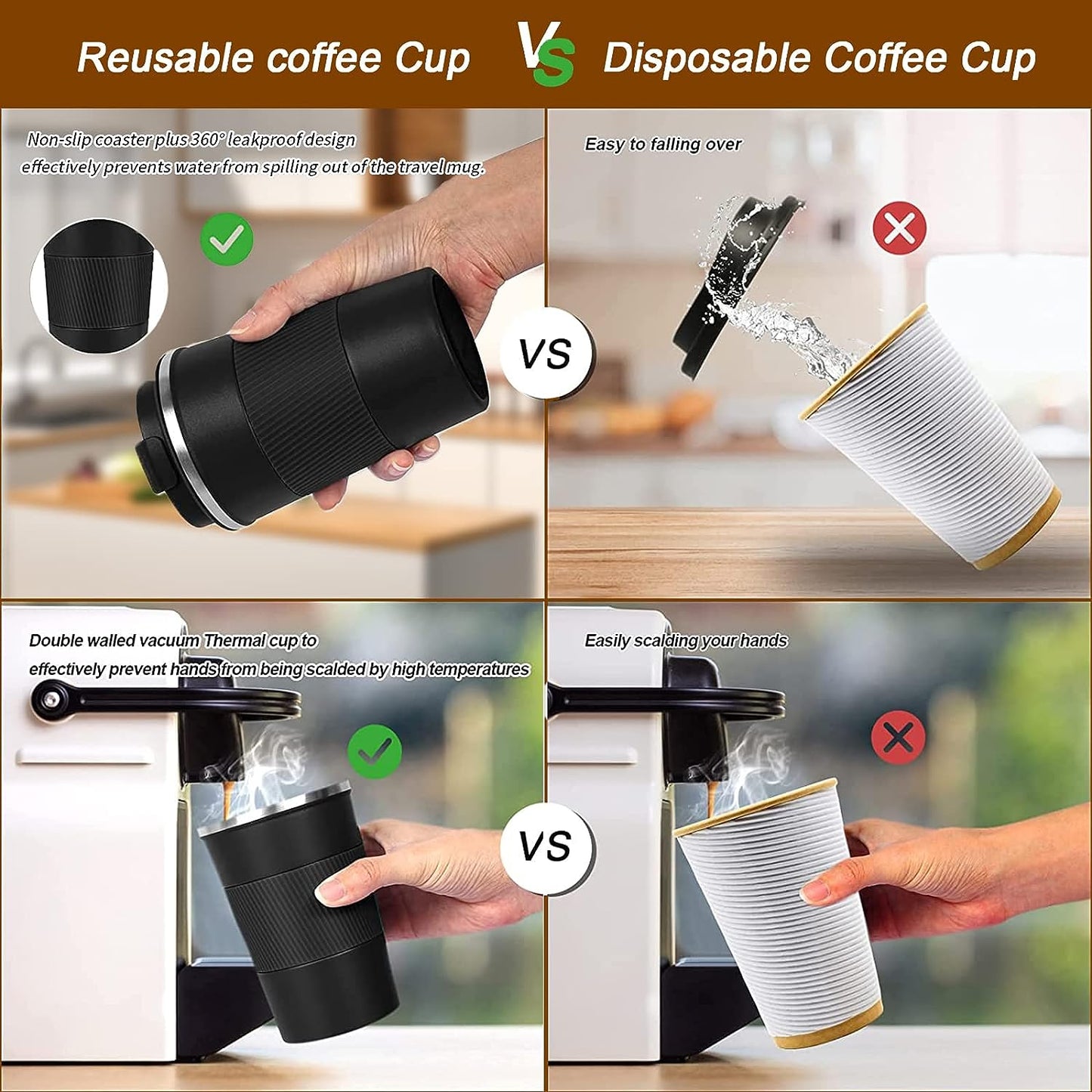 Travel Coffee Mug 14Oz Pink + Black, Gift Set Insulated Spill Proof Leak Proof Portable to Go Camping Stainless Steel Coffee Tumbler Reusable Coffee Cups with Lids…