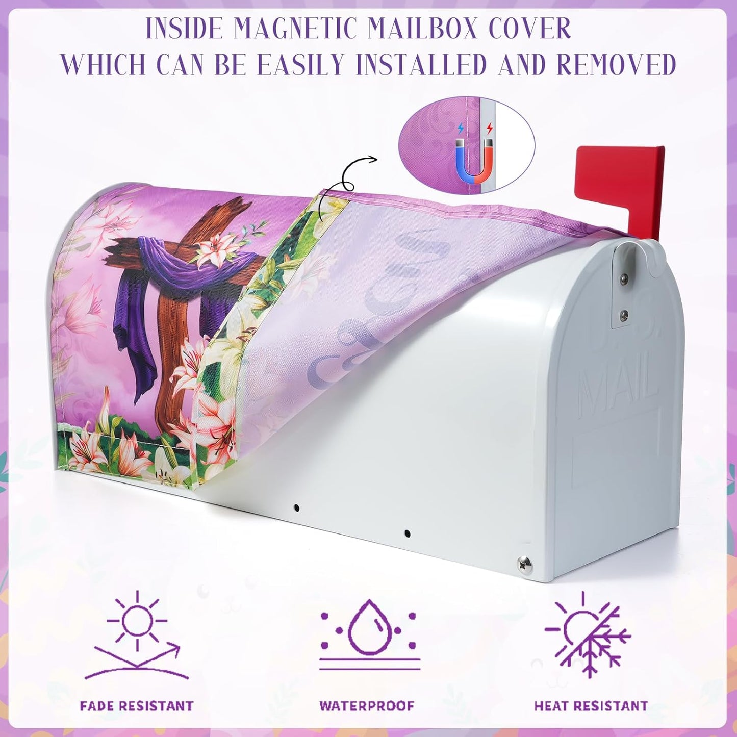 He Is Risen Easter Mailbox Covers Magnetic Standard Size 21X18 Inch, Spring Lily Floral Easter Decorative Mailbox Wraps Post Letter Box Cover for Farmhouse Home Yard Garden Decorations