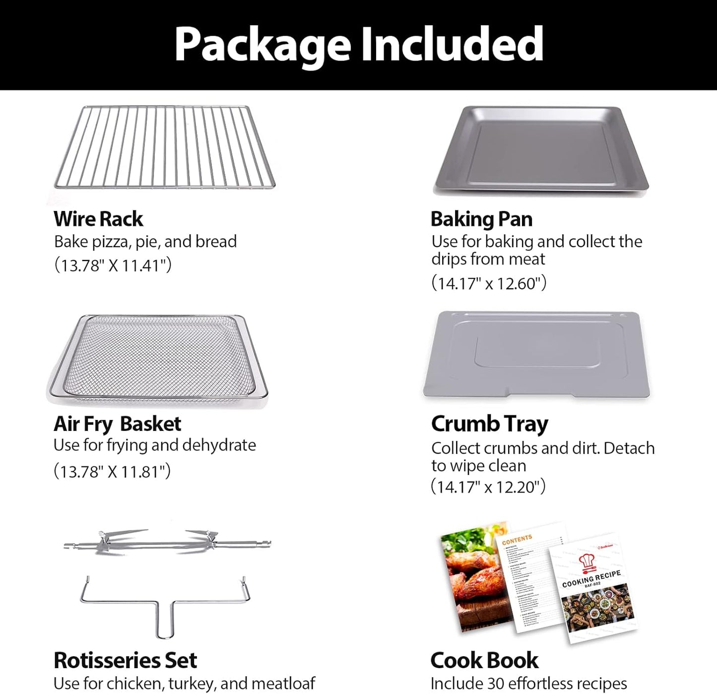 32QT Extra Large Air Fryer, 19-In-1 Air Fryer Toaster Oven Combo with Rotisserie and Dehydrator, Digital Convection Oven Countertop Airfryer Fit 13" Pizza, 6 Accessories, 1800W (Black)