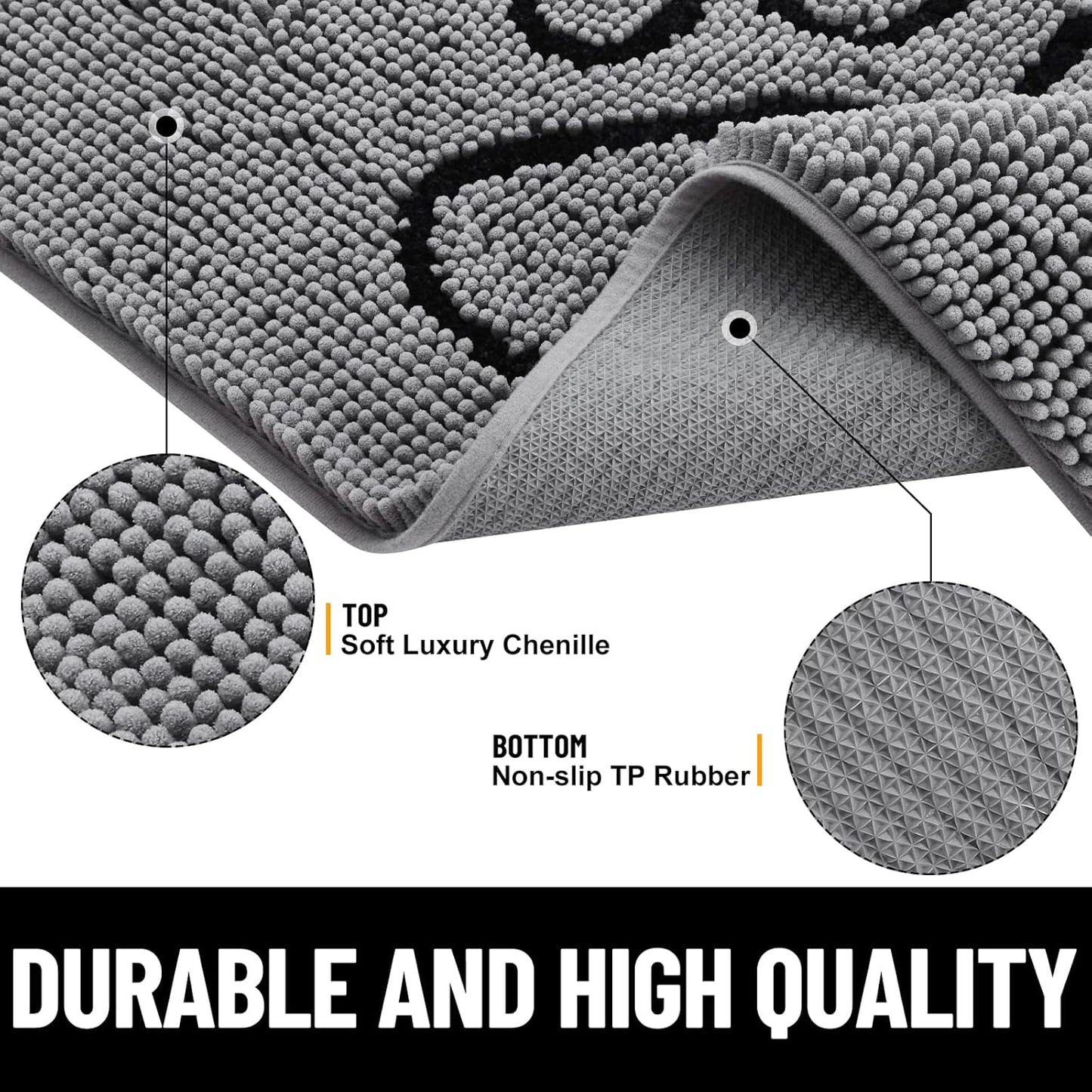Luxury Chenille Bath Rug (Black 24X16) Dog Door Mat for Muddy Paws (Grey 30X20)