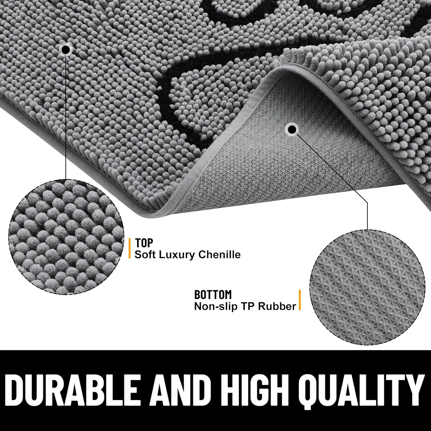 Luxury Chenille Bath Rug (Black 24X16) Dog Door Mat for Muddy Paws (Grey 30X20)