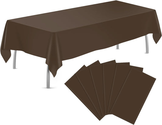 Brown 6 Pack Plastic Table Cloth 54" X 108", Disposable Tablecloths Rectangle Table Cover, Plastic Tablecloths for Parties