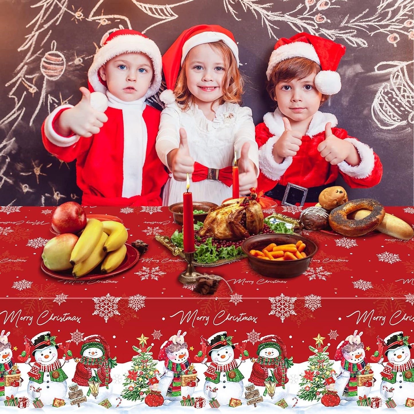 1Pcs Christmas Snowman Tablecloth,Plastic Christmas Snowman Snowflake Winter Table Cover with Xmas Tree for Winter Holiday Themed Party Decorations and Supplies,54X 108Inch(Red)
