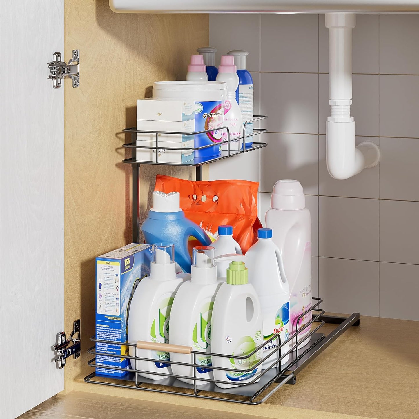 under Sink Organizers and Storage, 2 Tier Bathroom Kitchen Cabinet Organizers, Pull Out under Sink Storage Kitchen Shelf Organizer for under Counter Storage