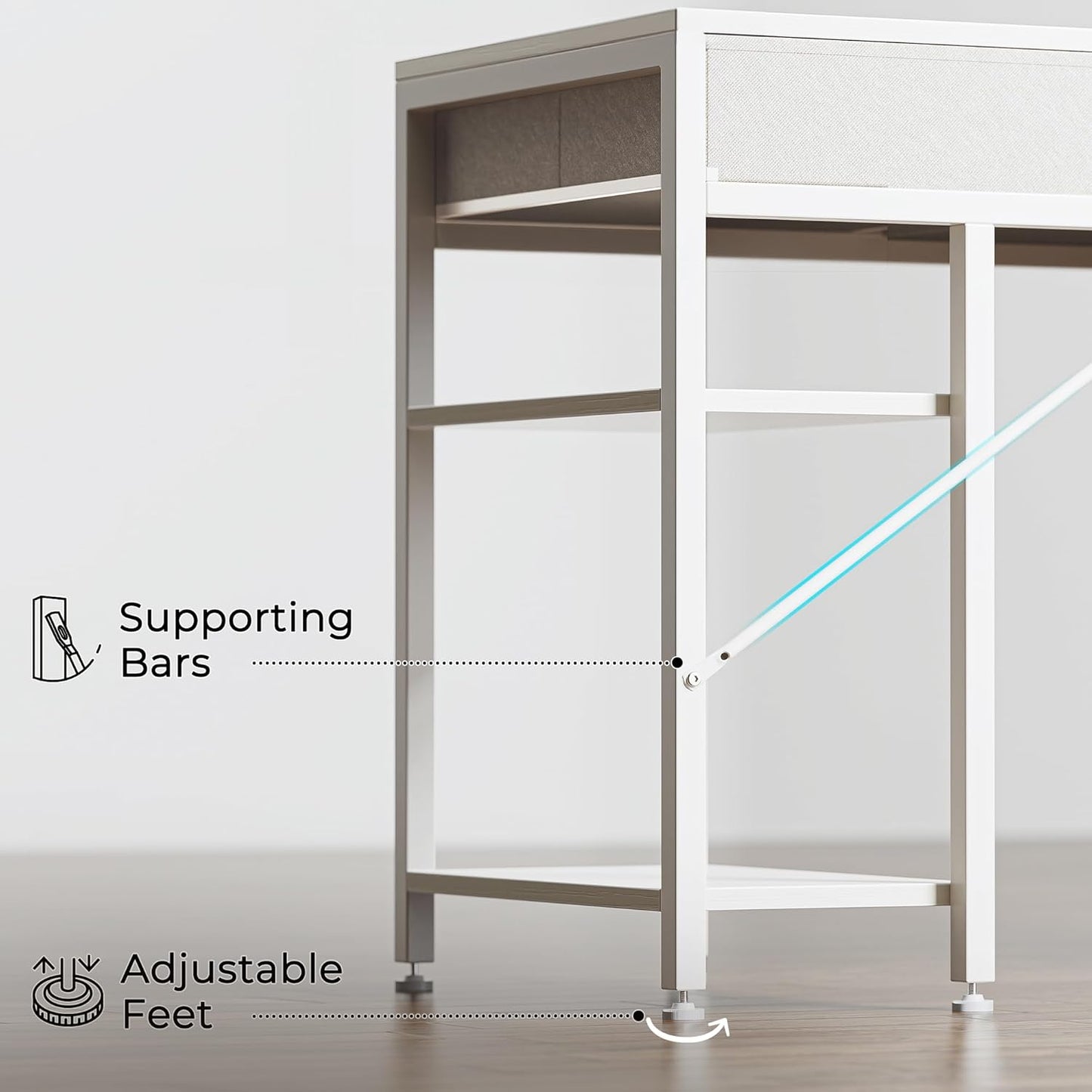 47-Inch Computer Desk with 6 Drawers and Shelves, Reversible Corner Desk for Home Office, Study, and Living Room, White