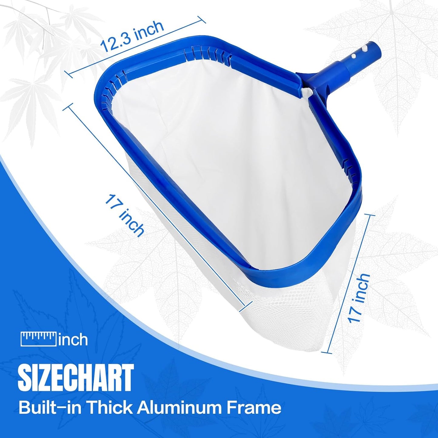 Pool Skimmer Net,Fine Mesh Pool Nets for Cleaning with Double-Layer Deep Bag,Aluminum Frame Wrapped Mesh Header for Cleaning Leaf, Debris(No Pole)