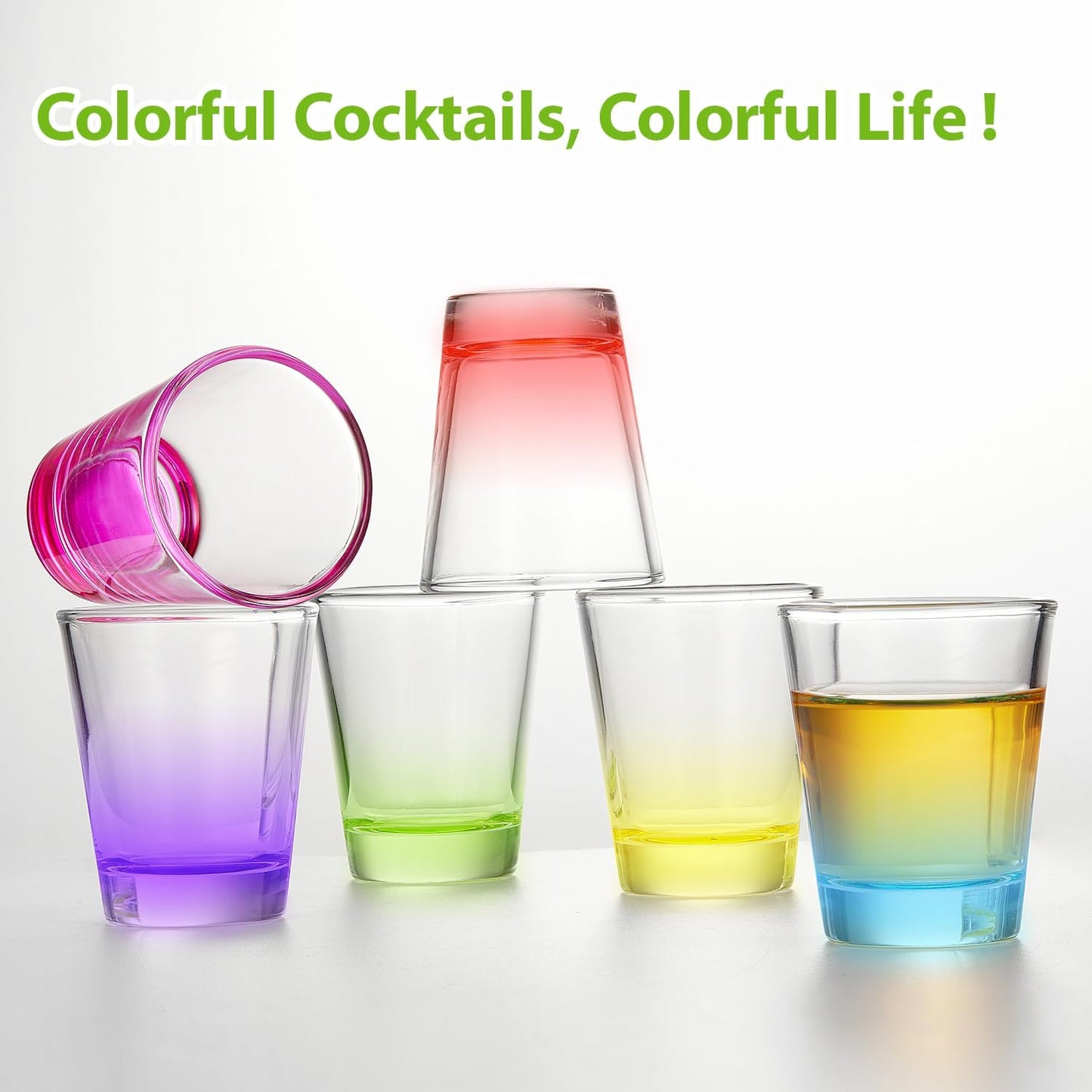 6 Pack Heavy Base Shot Glasses Set, 1.6 Oz Colorful Shot Bulk, Clear Shot Glass, Tequila Cups Small Glass, Shot Glasses for Whiskey, Tequila, Vodka, Spirits & Liquors