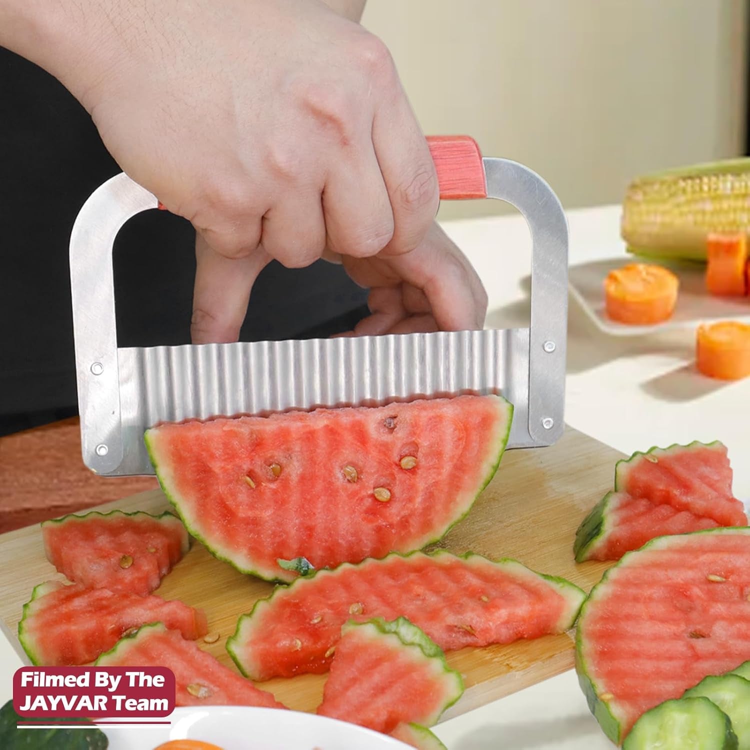 Extra-Large Crinkle Cutter Wave Potato Slicer – Stainless Steel French Fry Cutter for Restaurants, Waffle Slicing Tool, Crinkle Chopping for Potatoes, Kitchen Veggie Cucumber Slicer with Handle