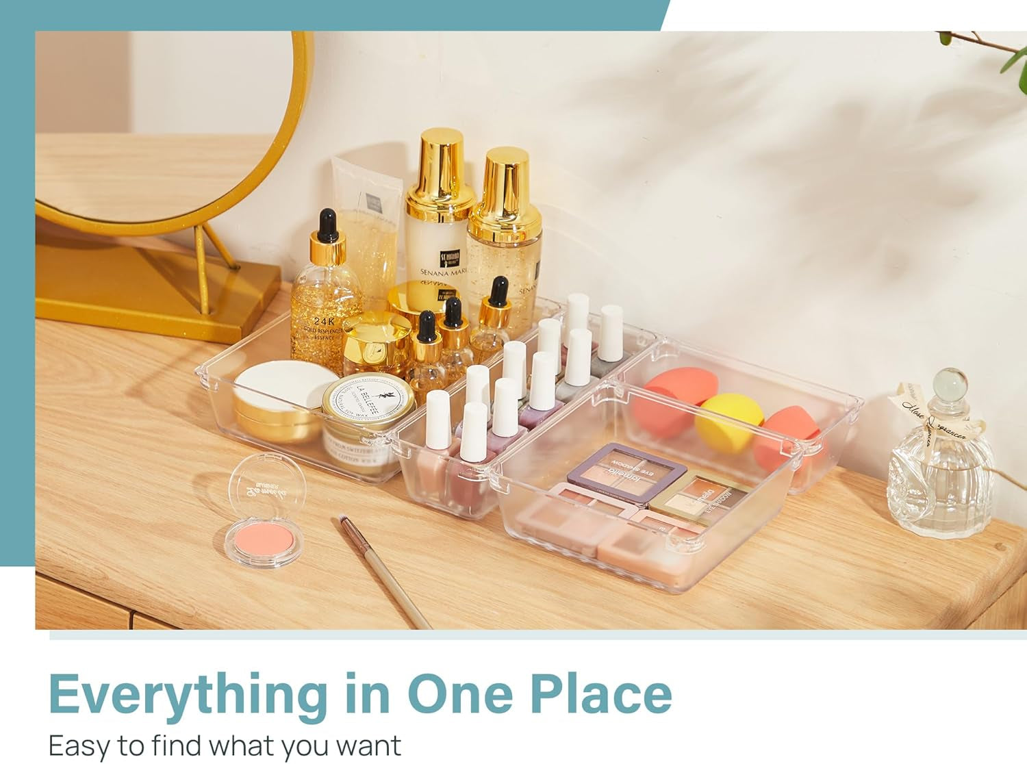 9 Pcs Drawer Organizer Set, 4-Size Bathroom Vanity Trays Makeup Desk Dividers Versatile Storage Bins Clear Plastic Container for Dresser, Bedroom, Kitchen, Office