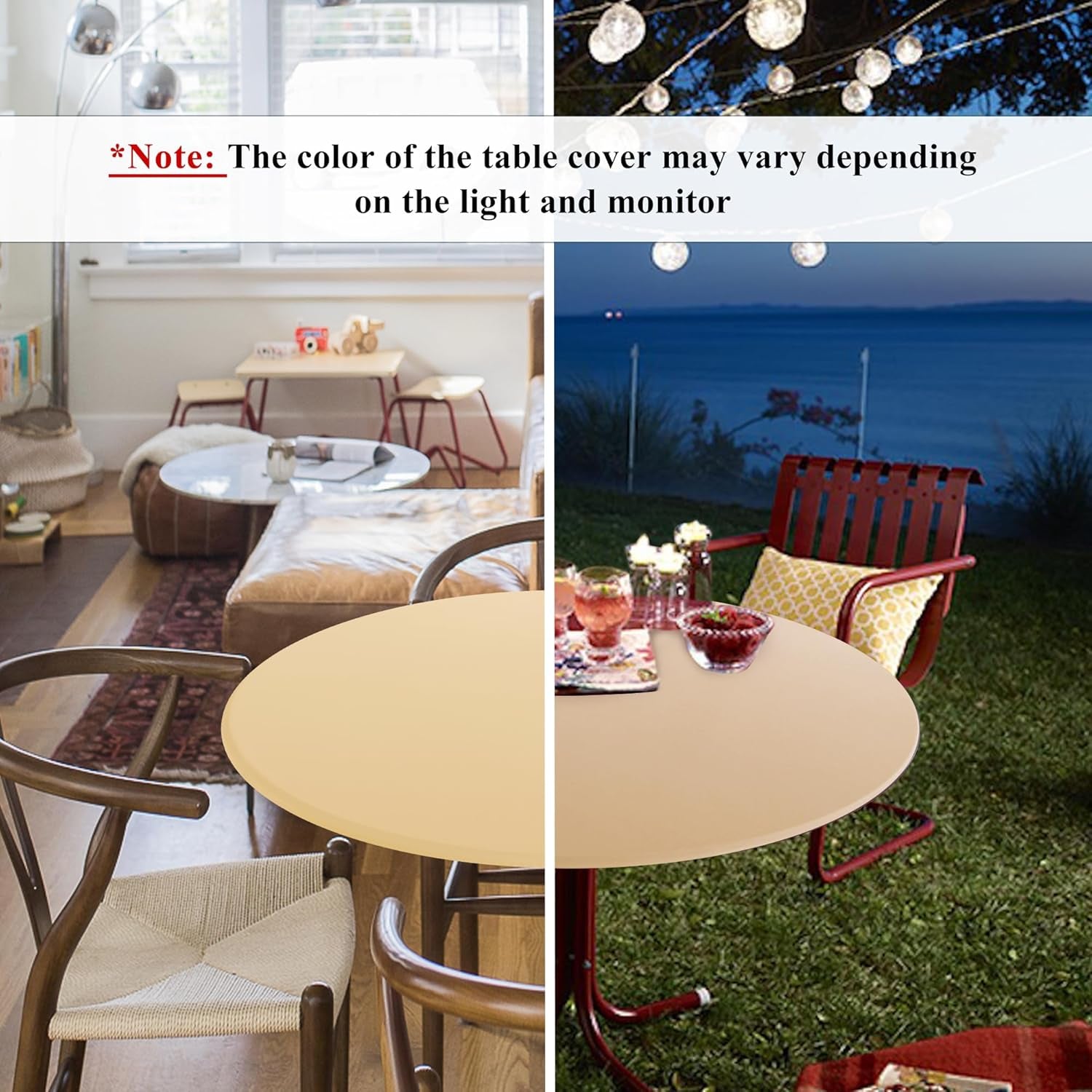 Fitted round Table Cloth, Reversible Waterproof Stain Resistant Elastic Stretch Tablecloth, Wipe Clean Table Cover for Outdoor/Indoor Use, Fits round Tables up to 40" - 44" Diameter, Champgane