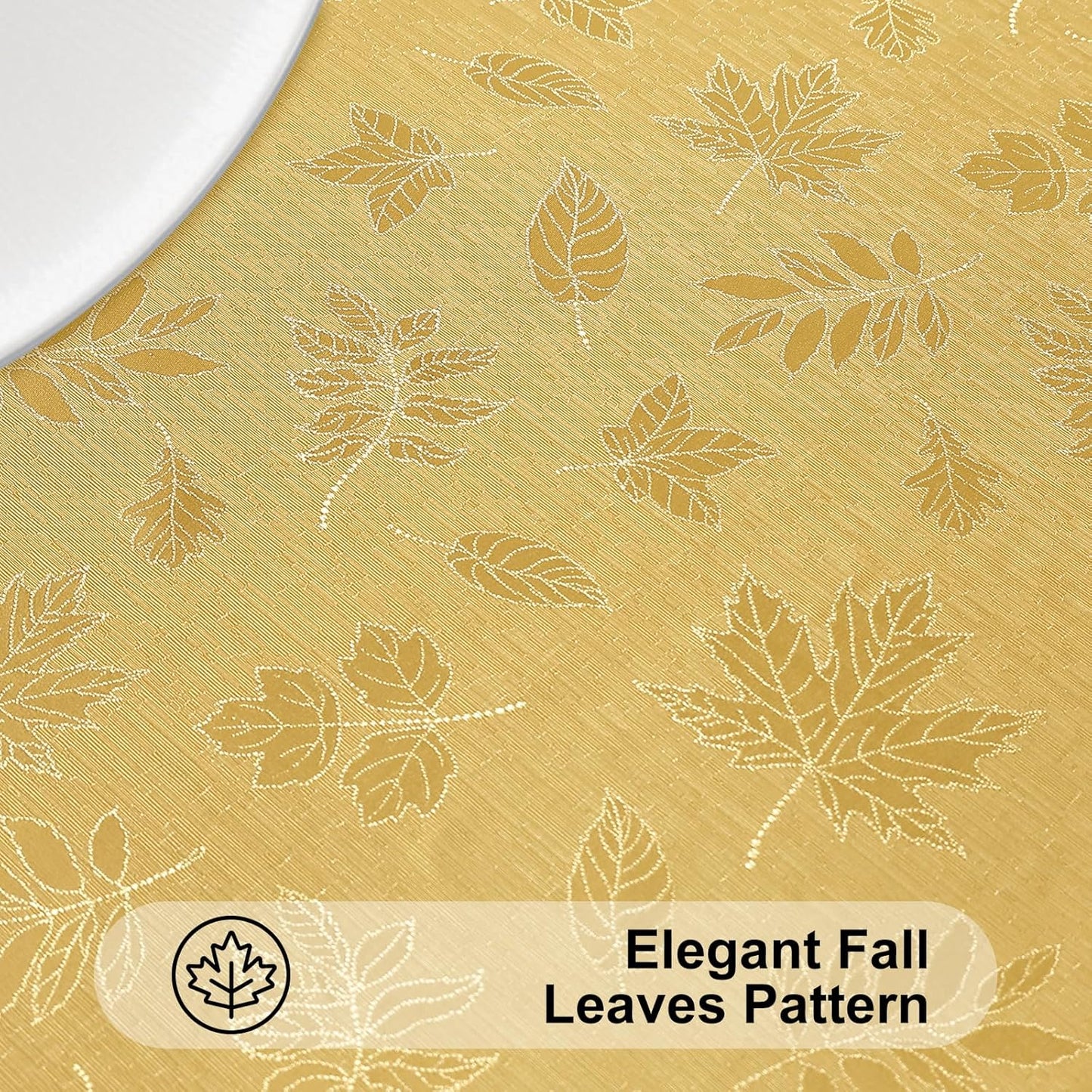 Rectangle Thanksgiving Tablecloth, 60X84 Inch Fall Waterproof Damask Table Cloth, Autumn Leaves Fabric Jacquard Table Covers for Harvest Parties, and Holiday Dinner, Gold