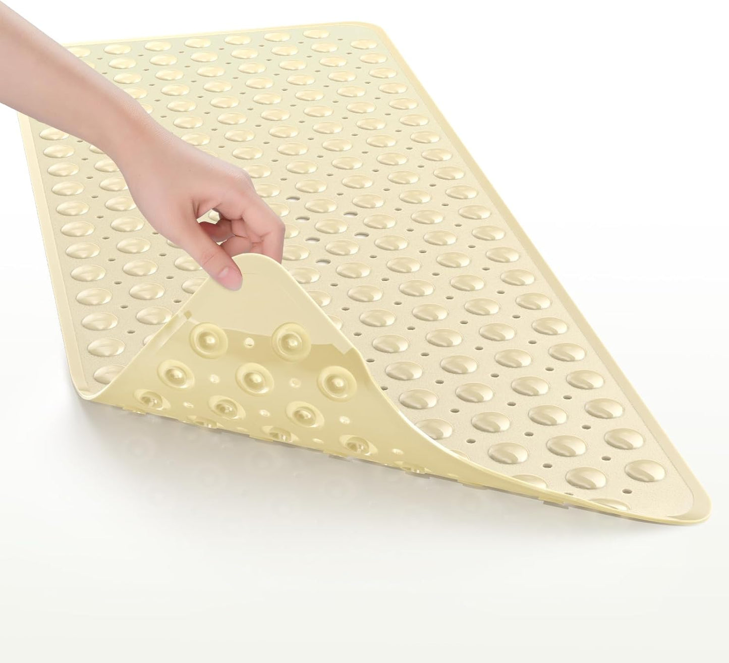 Shower Mat Non Slip 40 X 16 Inches, Shower Stall Mats with Suction Cups and Drain Holes, Non Slip Bath Mat for Tub for Elderly & Kids, Beige