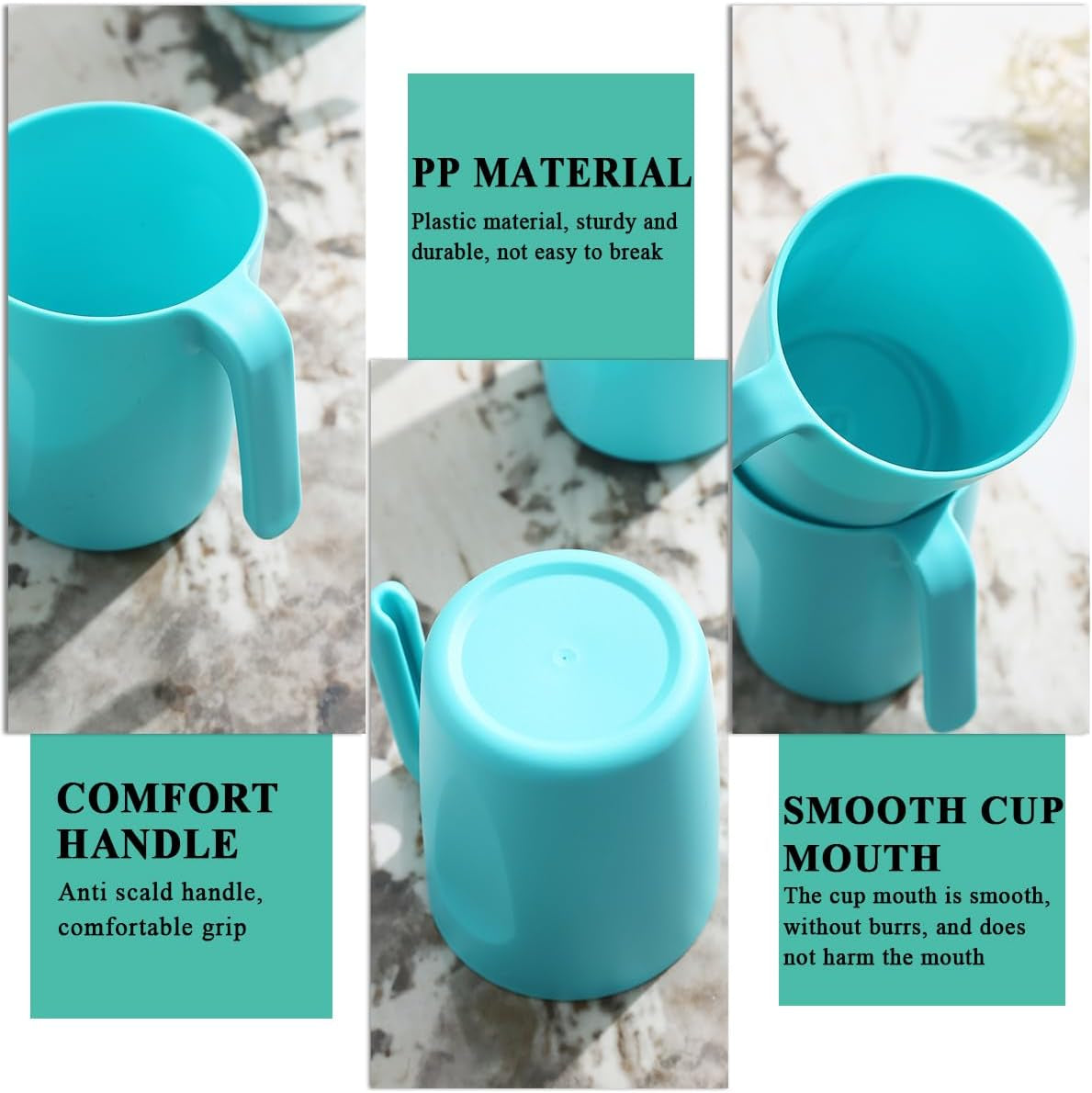 TF Blue Plastic Coffee Mug Set of 8, 15oz Reusable Cups with Handles, Ideal for Home, Garden, Picnic, Camping, and Outdoor Use