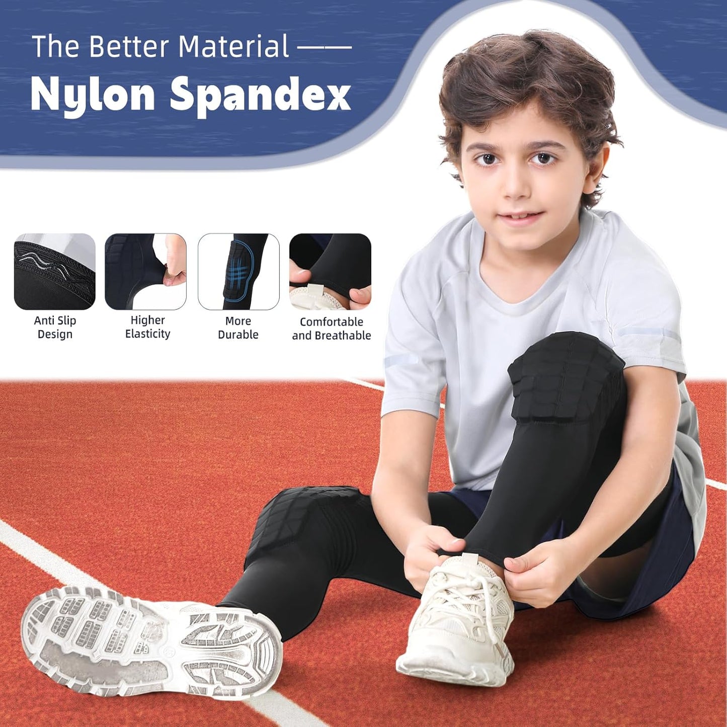 Knee Pad for Kid Youth 1 Pair, Black Padded Knee Leg Compression Sleeve for Basketball Football Volleyball Soccer Sport Boy Girl