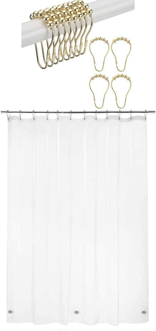 Shower Curtain Hooks Rings and Waterproof Lightweight 72 X 72 Inches PEVA Shower Curtain Liner, Clear
