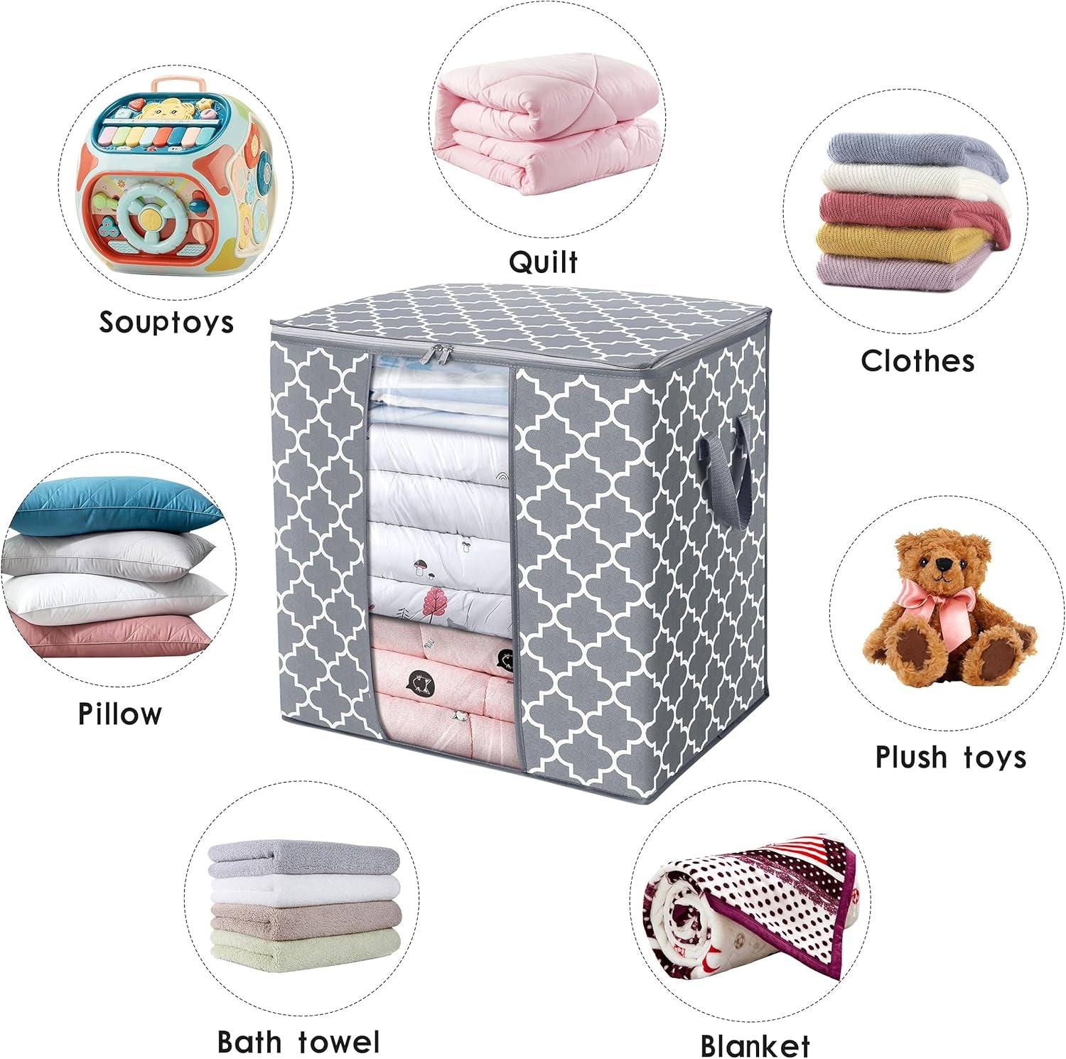 Storage Bags 2 Pack/100L Large Blanket Clothes Organization and Storage Containers for Comforters,Bedding, Foldable Organizer with Reinforced Handle, Clear Window, Sturdy Zippers,Light Gray