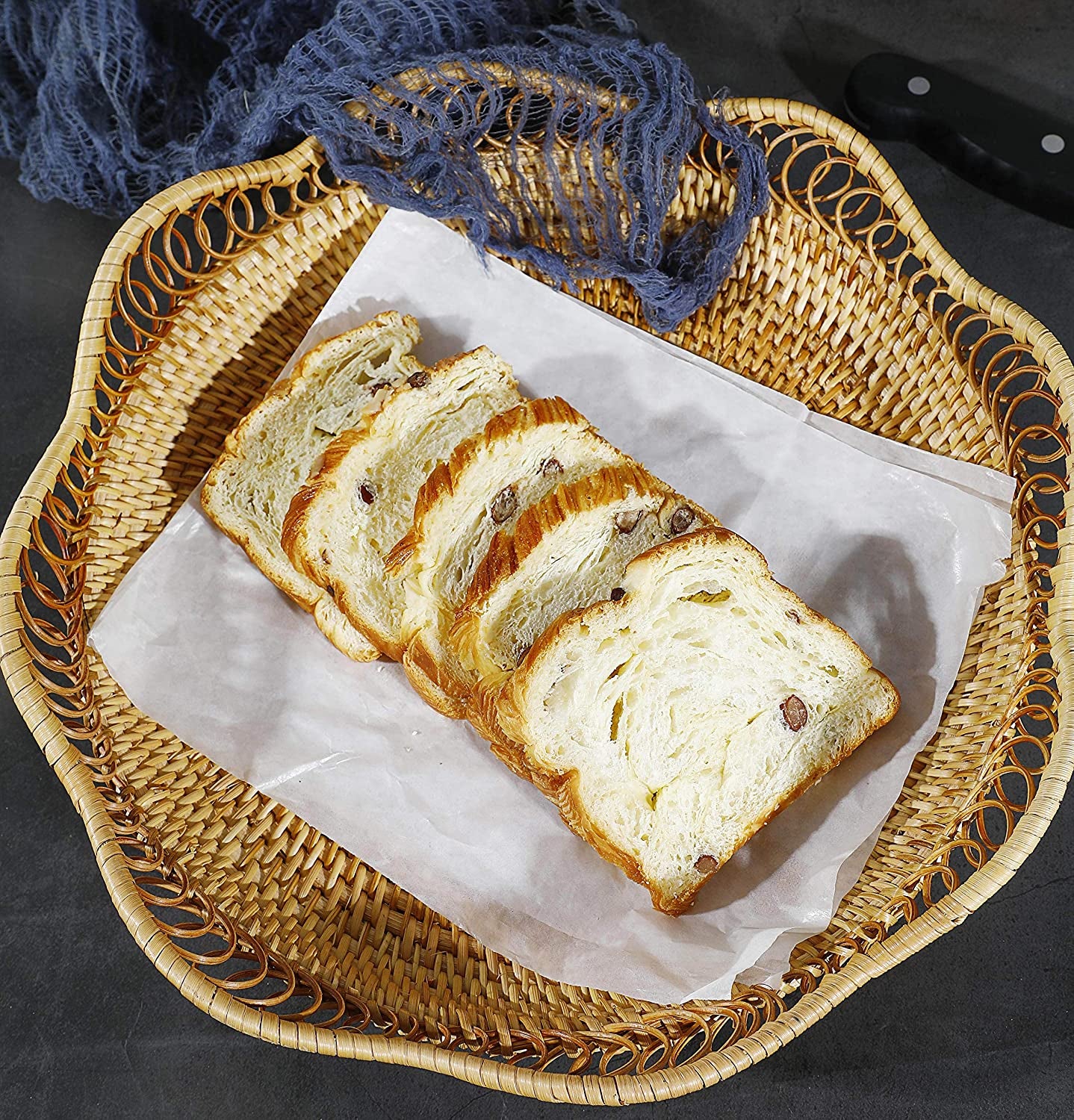 Rattan Fruit Basket for Serving Woven Bread Tray for Cake Kitchen Counter Table Natural (11.8Inch D X 3.5Inch H)