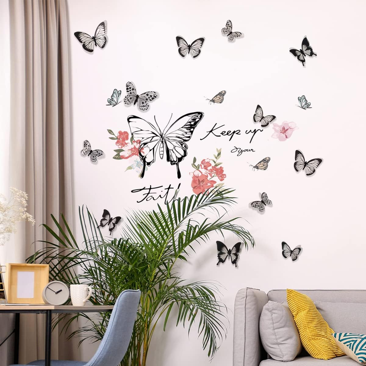 Butterfly Wall Decor Flower Vinyl Peel and Stick Big Wall Art Stickers Posters Decorations for Living Room Bedroom
