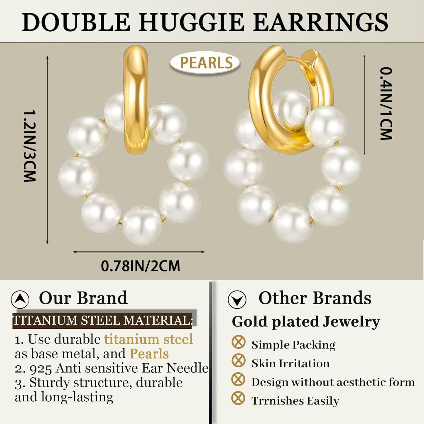 Gold Pearl Huggie Earrings for Women  Trendy Pearls Hoop Earrings Hypoallergenic Earrings for Sensitive Ears for Mother Daughter Girlfirend Jewelly Christmas Birthday Present