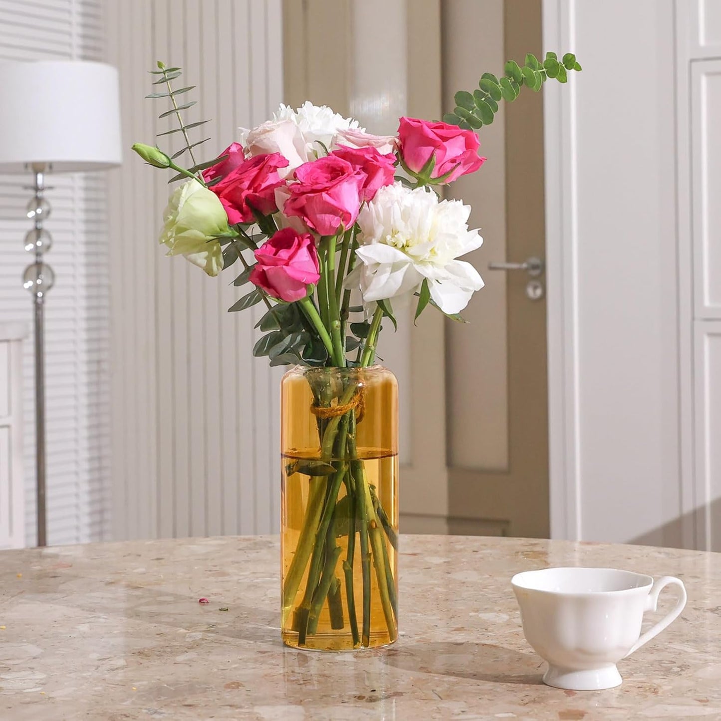 Glass Flower Vase, 8 Inch Tall Bud Vases, Home Decor Vases for Centerpiece for Living Room and Bedroom, Decorative Vases for Wedding, Valentines' Day, Mother'S Day (Amber)