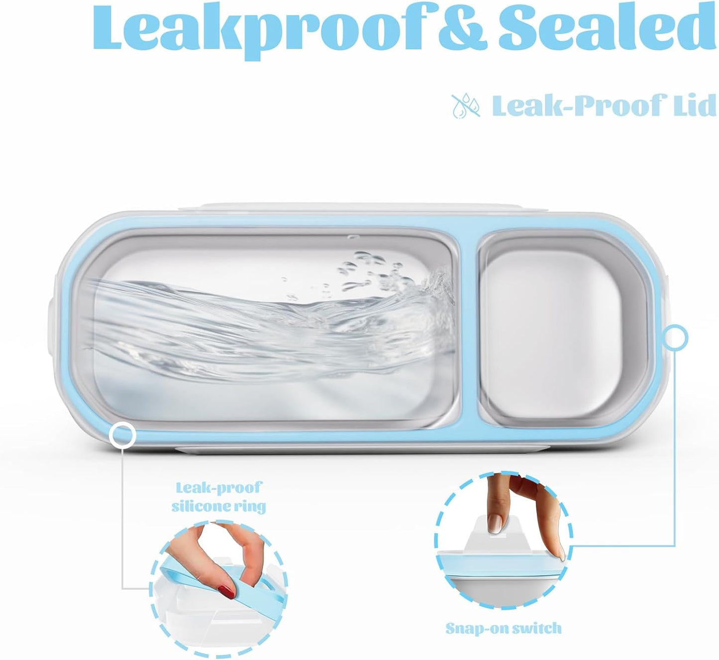 Stainless Steel Snack Containers for Kids Adults, 2 Pack 2 Compartment Metal Snack Containers Box with Lid, Reusable Food Storage Container, Leak Proof, Grab and Go, Blue