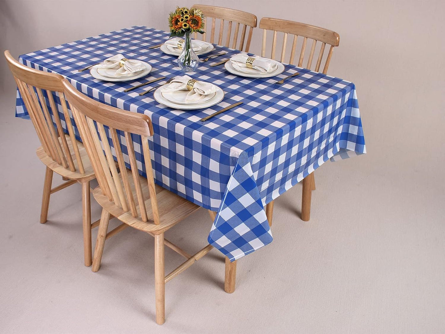 3 Packs White and Blue Gingham Table Cloths 54 X 108 Inches Disposable Plastic Checkered Tablecloths Waterproof Rectangle Picnic Party Tablecovers for Birthday Party Dining Table Kitchens