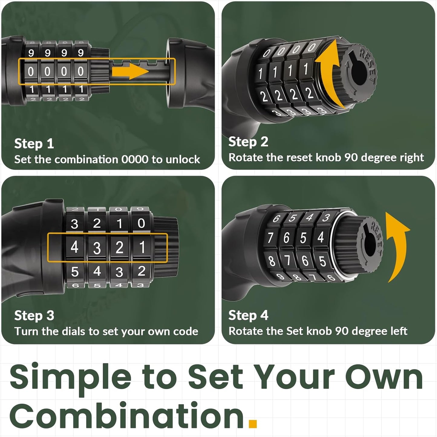 Bike Lock, Bicycle Lock 4 Feet Cable Lock 1/2 Inch Resettable Bike Lock Combination with Mounting Bracket, Bike Accessories for Bicycle, Electric Scooter, Motorcycle
