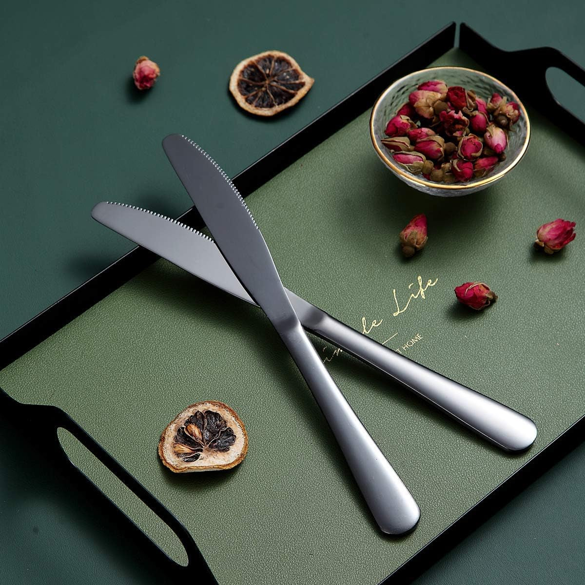 Set of 12 Black Stainless Steel Dinner Knives with Titanium Plating - Durable, Dishwasher Safe Butter Knife Spreaders