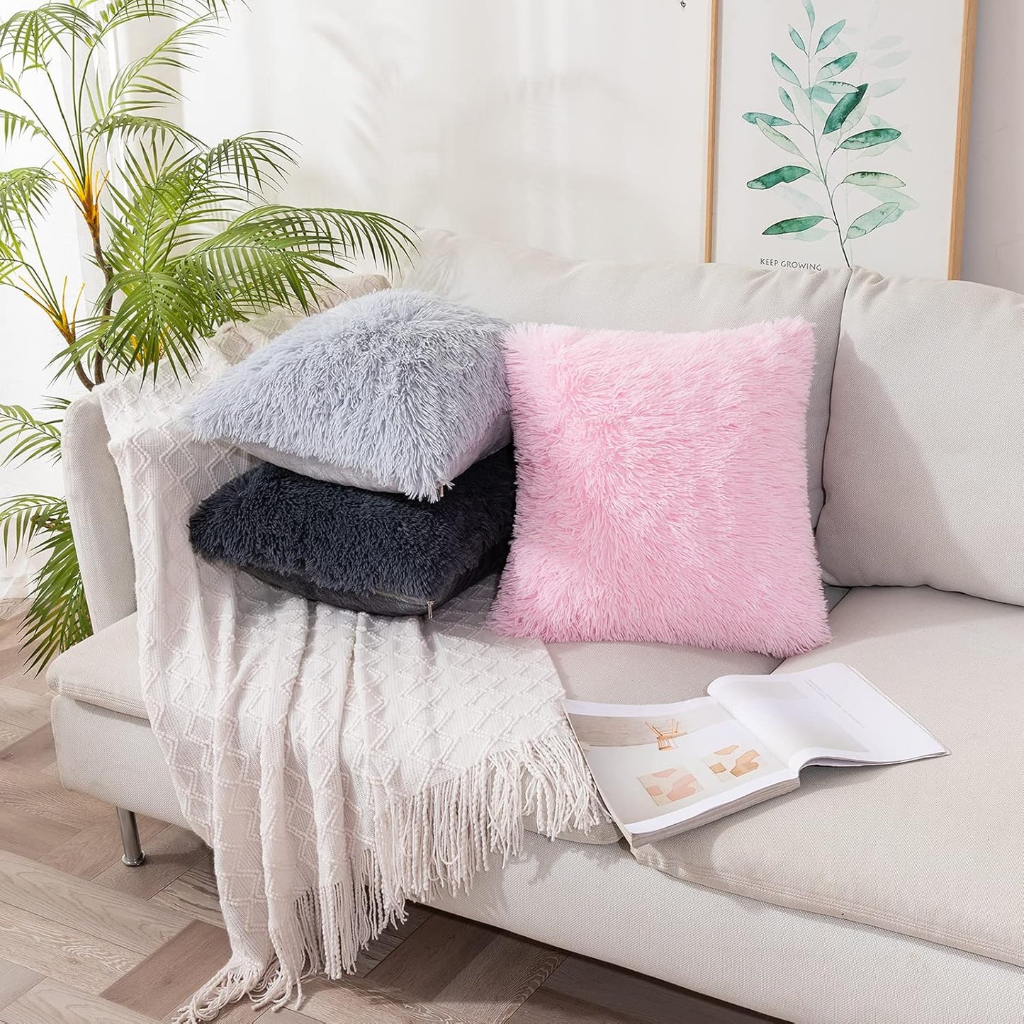 Pack of 2 Luxury Faux Fur Throw Pillow Cover Deluxe Spring Cute Valentine'S Day Pillow Covers Decorative Plush Pillow Case Cushion Cover Shell for Sofa Bedroom Car 18 X 18 Inch Pink