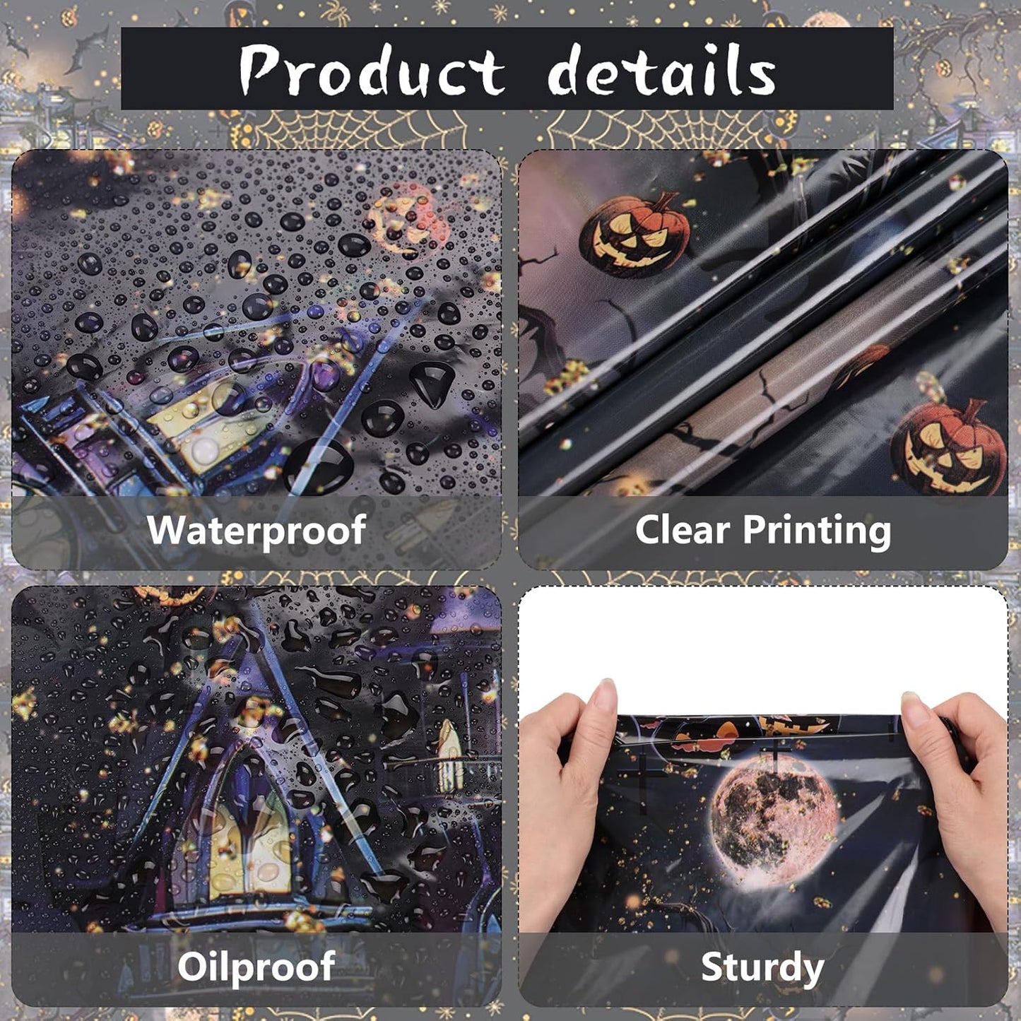 3 Packs Black Halloween Tablecloth 54 X 108 Inches Scary Castle Ghost Pumpkin Table Cloth Disposable Waterproof Plastic Bat Gold Spider Web Table Cover Trick or Treat for Halloween Party Dining