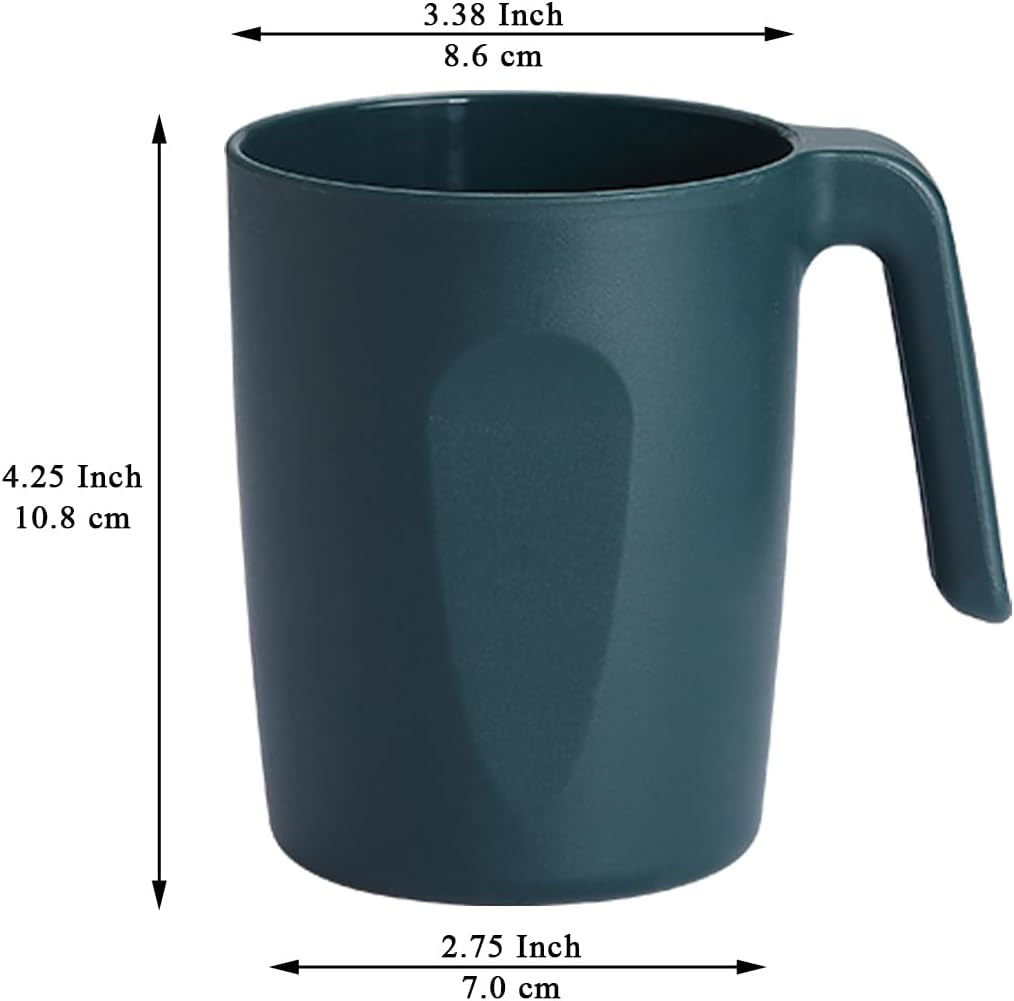 Set of 8 Green Plastic Coffee Mugs with Handles, 15oz Reusable Cups for Home, Garden, Picnic, Camping, and Outdoor Use