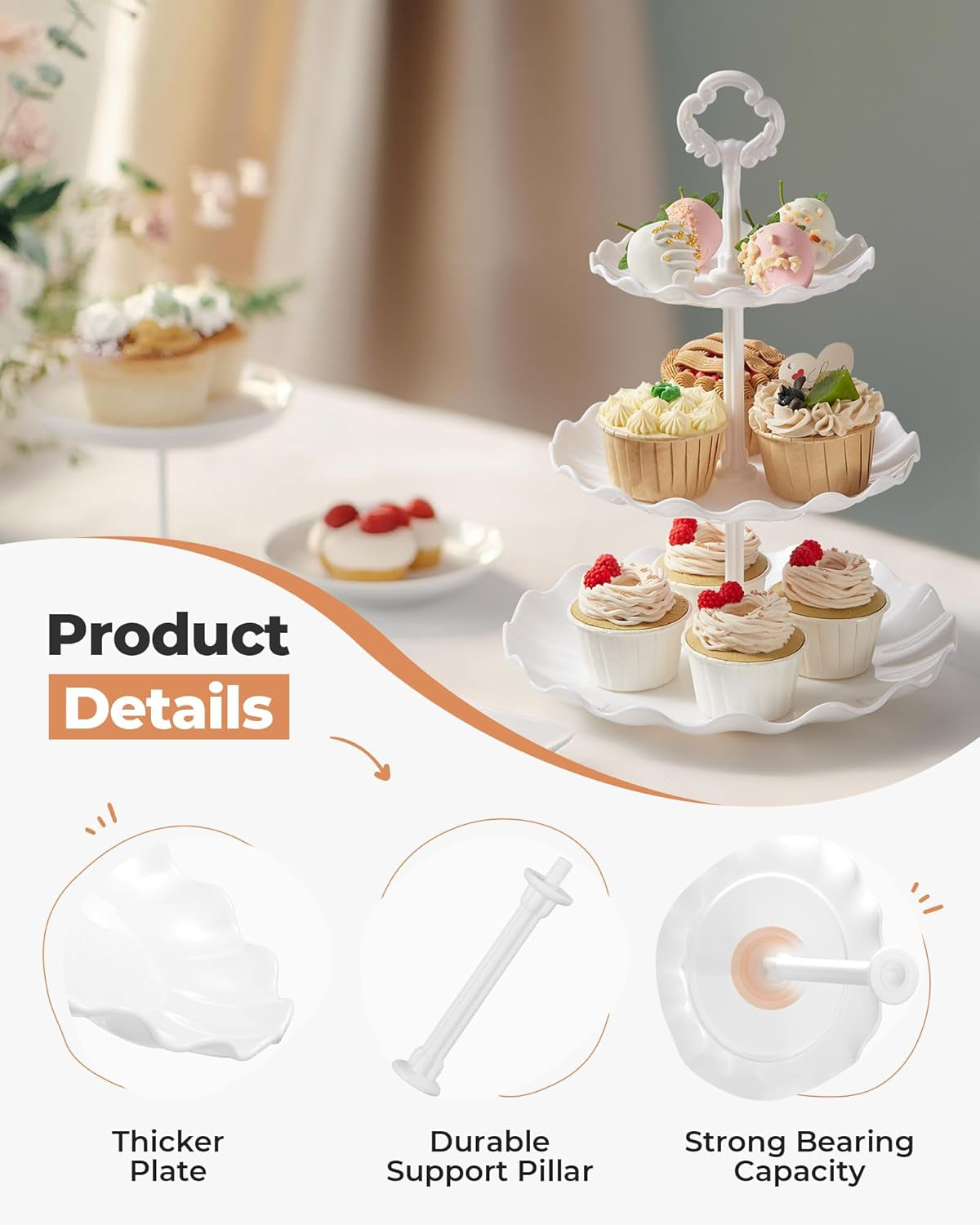 Dessert Cupcake Stand, 10Pcs Dessert Table Display Set, 3 Tiered Cup Cake Holder Tower Stand& Cookie Serving Trays for Wedding, Tea Party, Birthday, Baby Shower