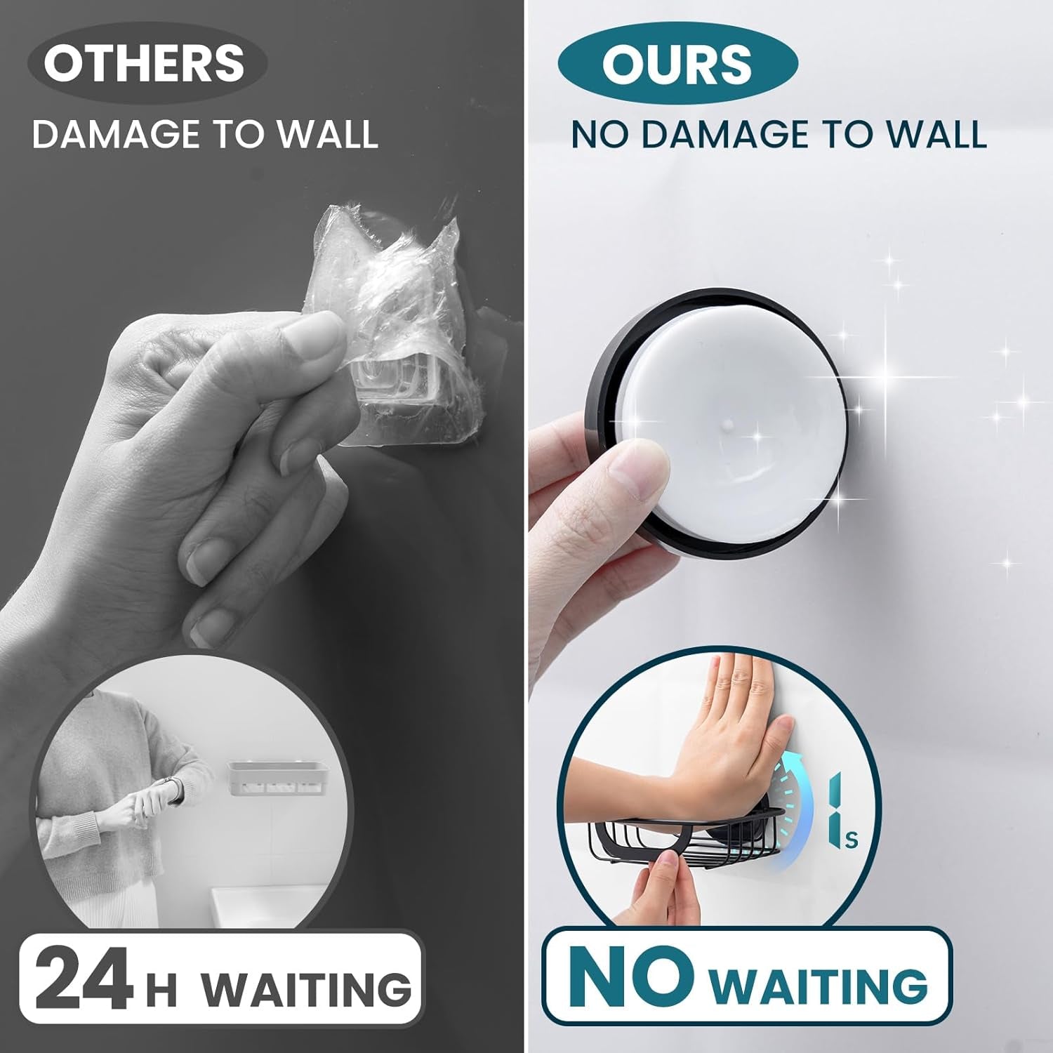 Soap Bar Holder Dish with Hooks, Shower Soap Tray Saver Suction Cup with Razor Holder for Wall, Rustproof Stainless Steel Bath Shampoo Caddy for Bathroom Accessories Organizer,Sink,Black